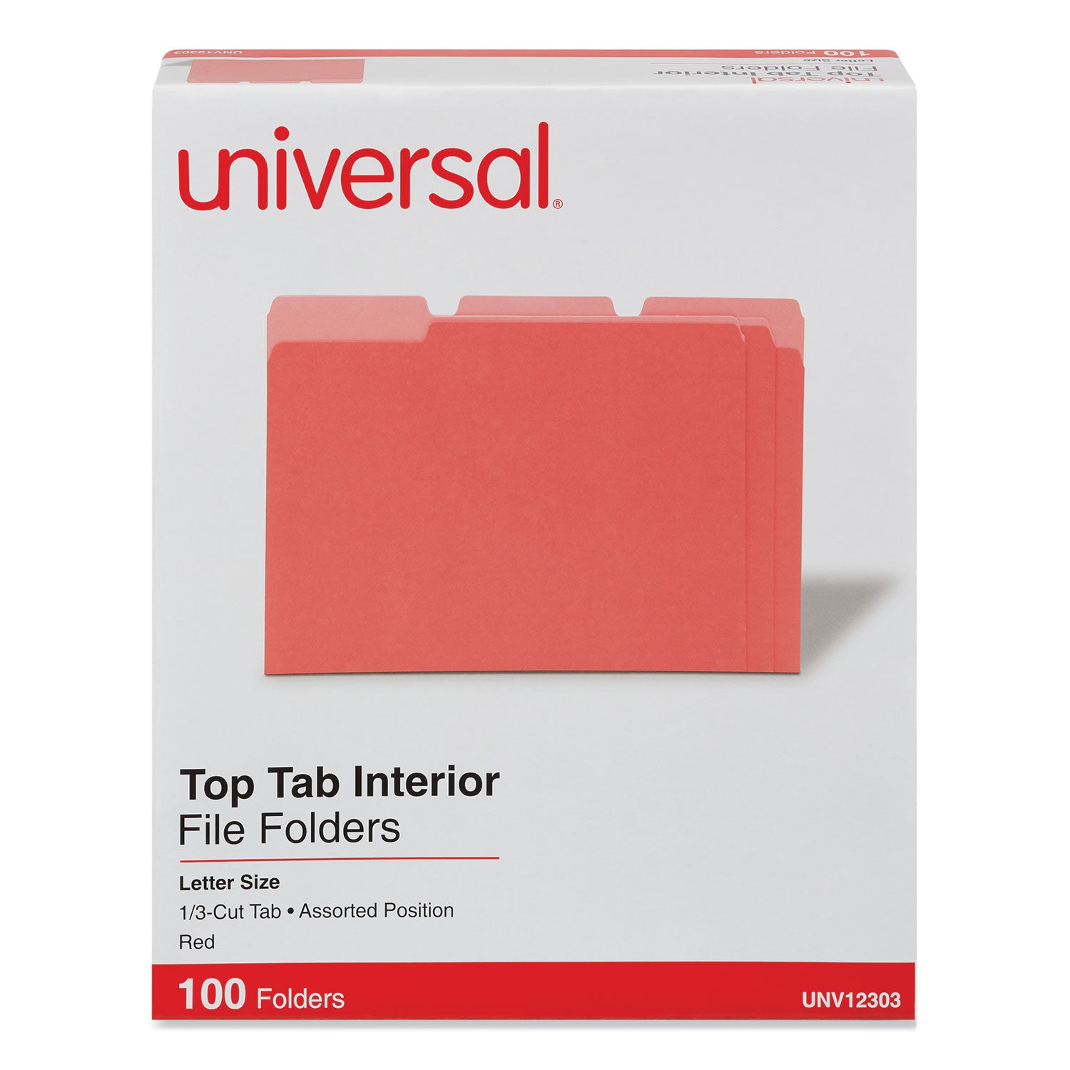 Interior File Folders, 1/3-Cut Tabs: Assorted, Letter Size, 11-pt Stock, Red, 100/Box -