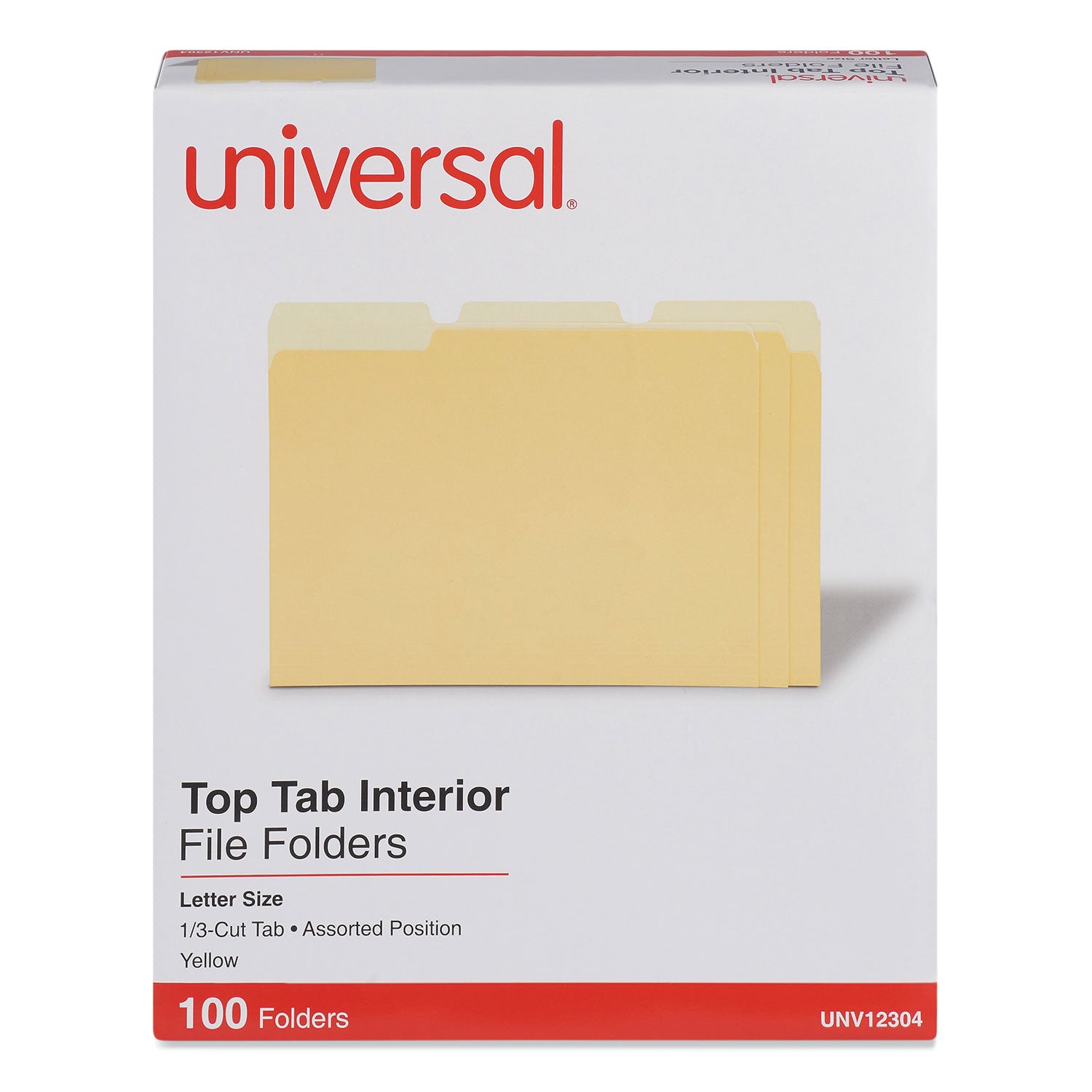 Interior File Folders, 1/3-Cut Tabs: Assorted, Letter Size, 11-pt Stock, Yellow, 100/Box -