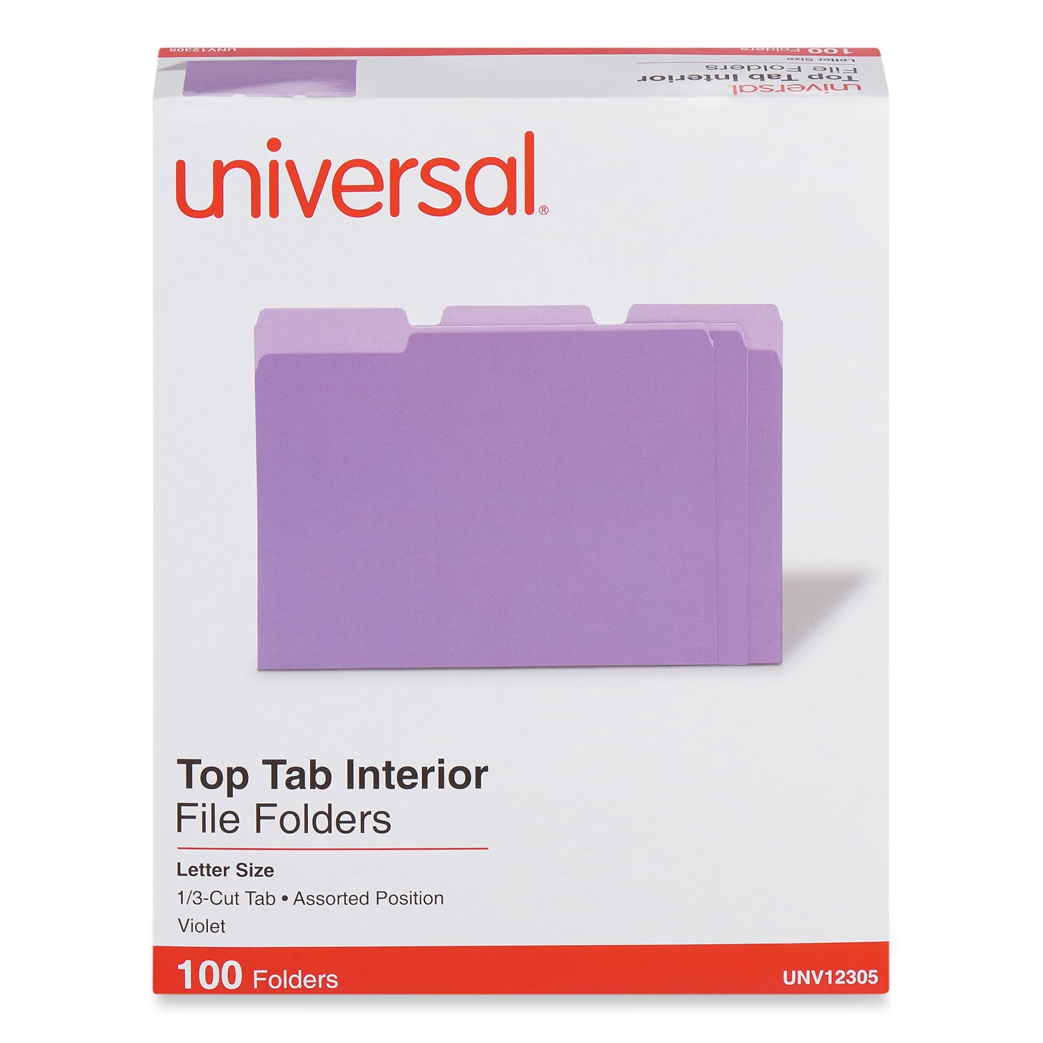 Interior File Folders, 1/3-Cut Tabs: Assorted, Letter Size, 11-pt Stock, Violet, 100/Box -