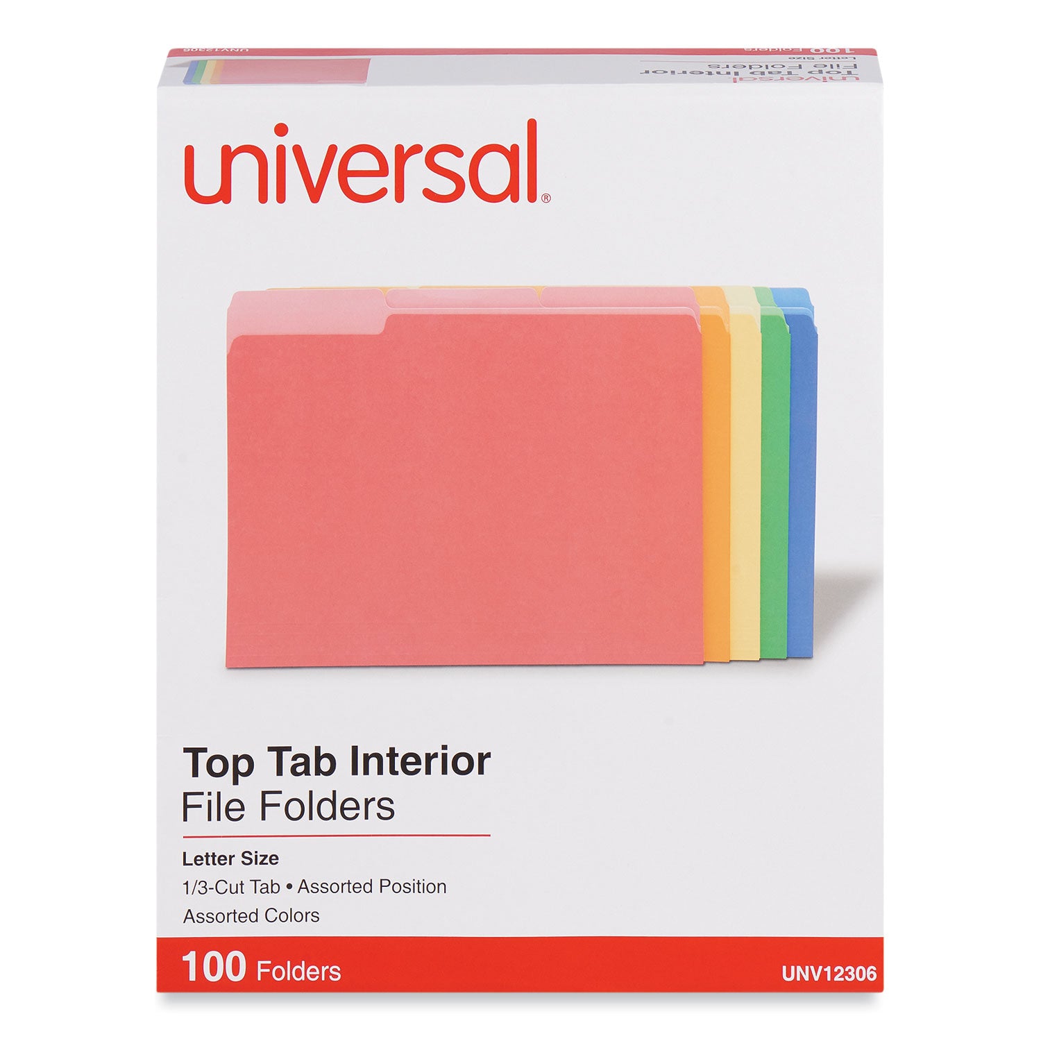 Interior File Folders, 1/3-Cut Tabs: Assorted, Letter Size, 11-pt Stock, Assorted Colors, 100/Box -