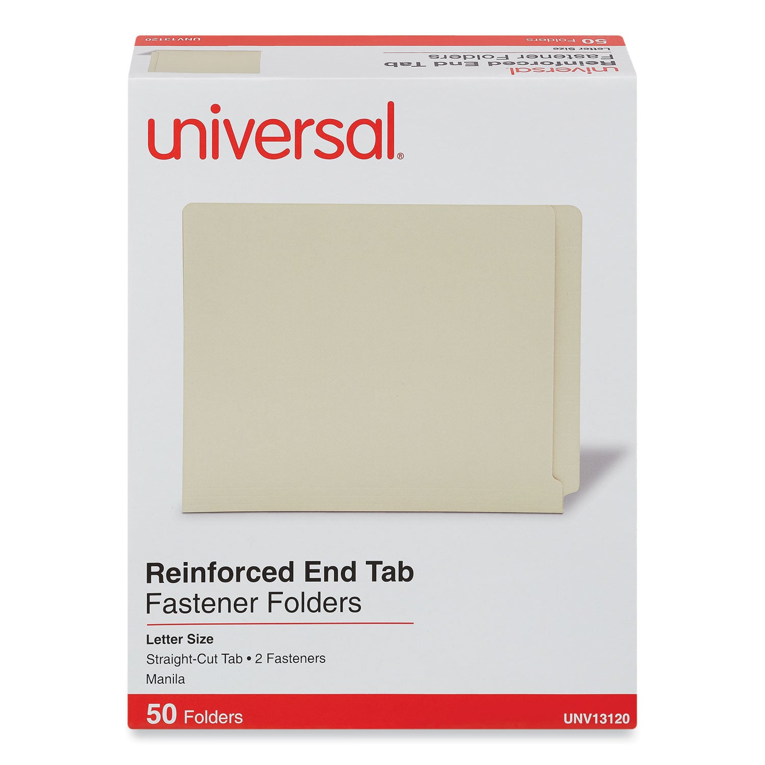 Reinforced End Tab Fastener Folders, 0.75" Expansion, 2 Fasteners, Letter Size, Manila Exterior, 50/Box -