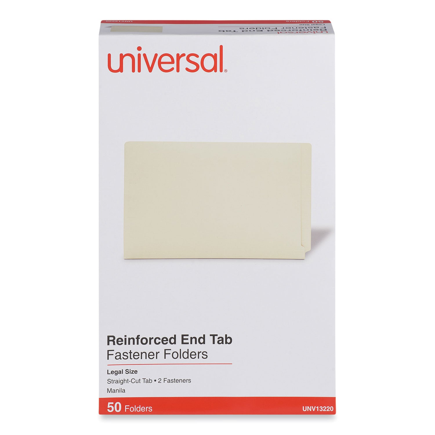 Reinforced End Tab Fastener Folders, 0.75" Expansion, 2 Fasteners, Legal Size, Manila Exterior, 50/Box -