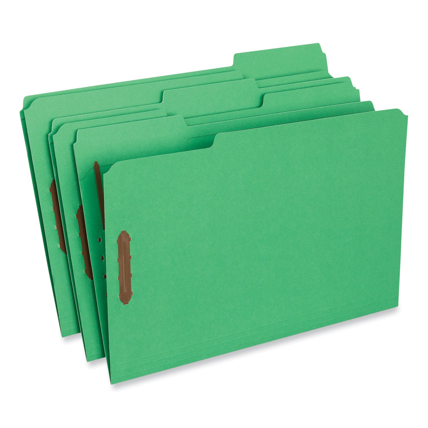 Deluxe Reinforced Top Tab Fastener Folders, 0.75" Expansion, 2 Fasteners, Legal Size, Green Exterior, 50/Box -
