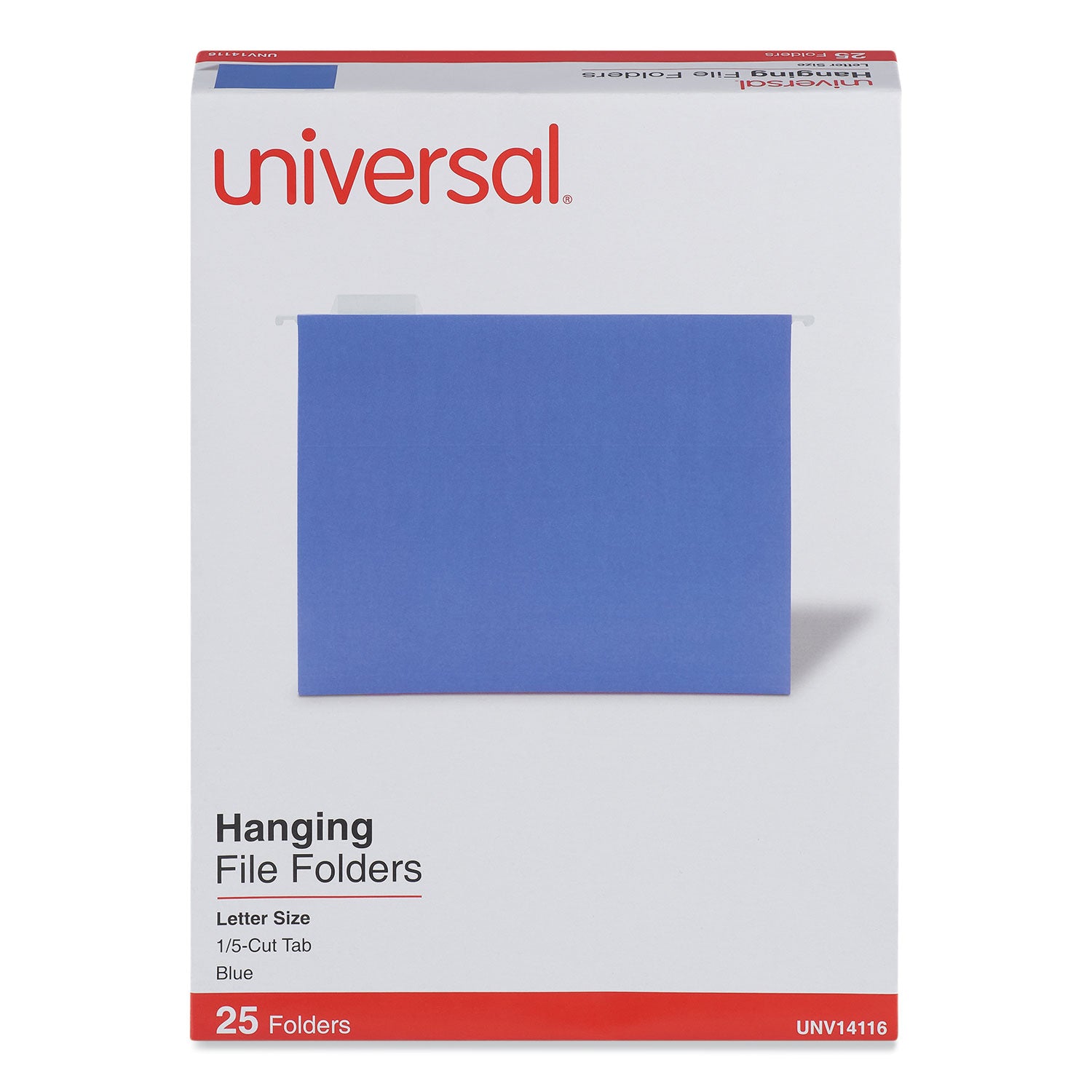 Deluxe Bright Color Hanging File Folders, Letter Size, 1/5-Cut Tabs, Blue, 25/Box -