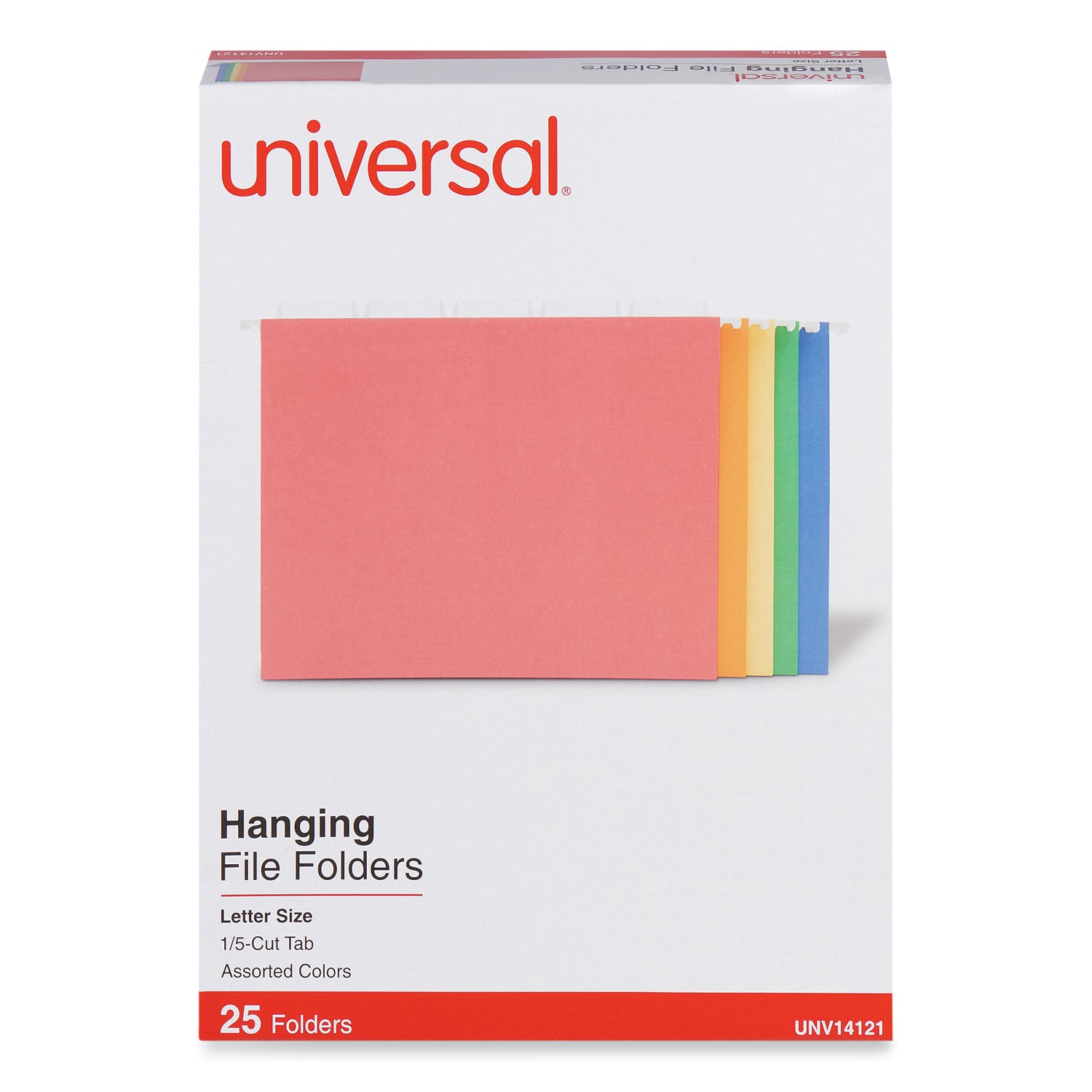 Deluxe Bright Color Hanging File Folders, Letter Size, 1/5-Cut Tabs, Assorted Colors, 25/Box -