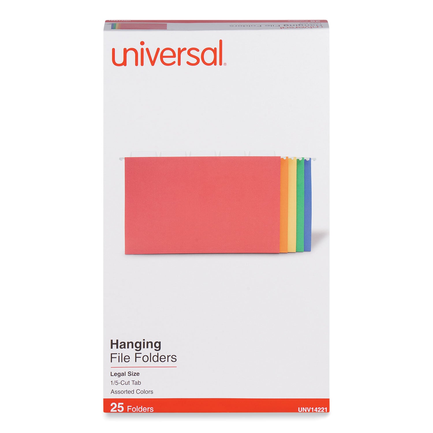 Deluxe Bright Color Hanging File Folders, Legal Size, 1/5-Cut Tabs, Assorted Colors, 25/Box -