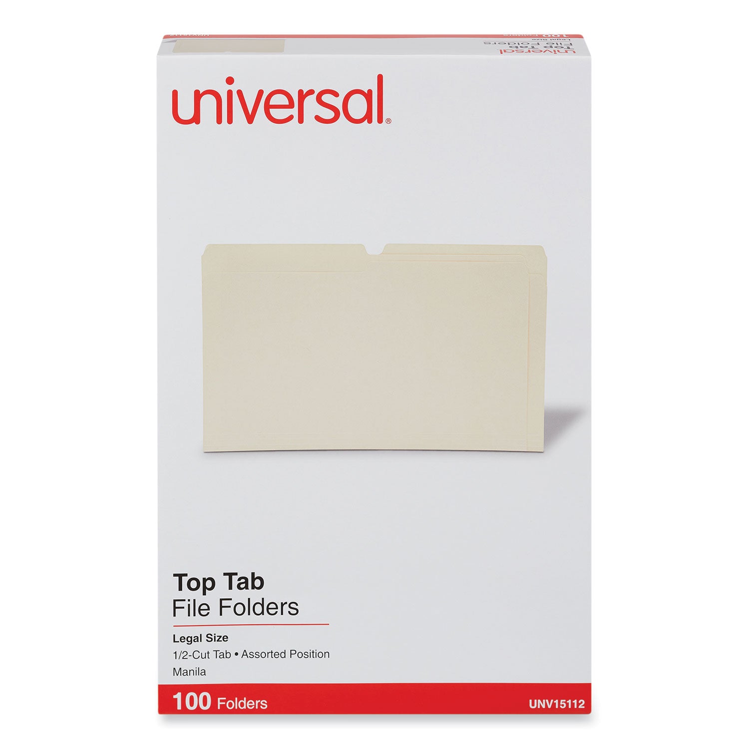 Top Tab File Folders, 1/2-Cut Tabs: Assorted, Legal Size, 0.75" Expansion, Manila, 100/Box -