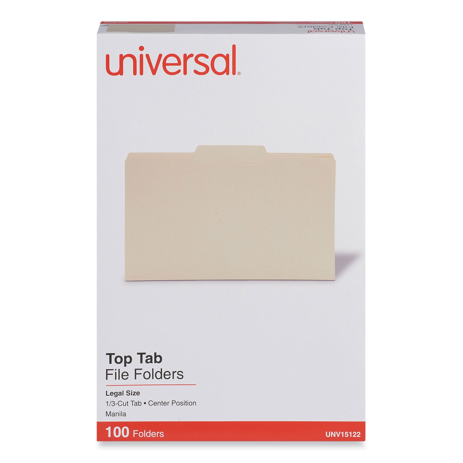 Top Tab File Folders, 1/3-Cut Tabs: Center Position, Legal Size, 0.75" Expansion, Manila, 100/Box -