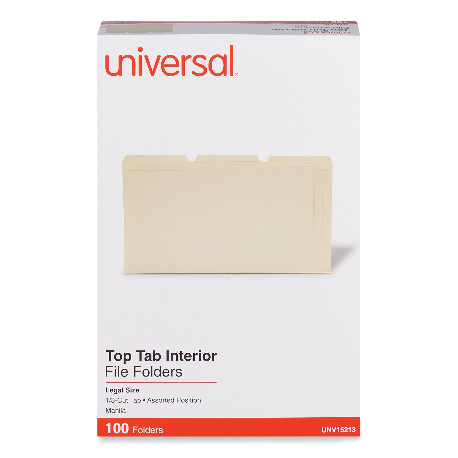 Interior File Folders, 1/3-Cut Tabs: Assorted, Legal Size, 9.5-pt Manila, 100/Box -