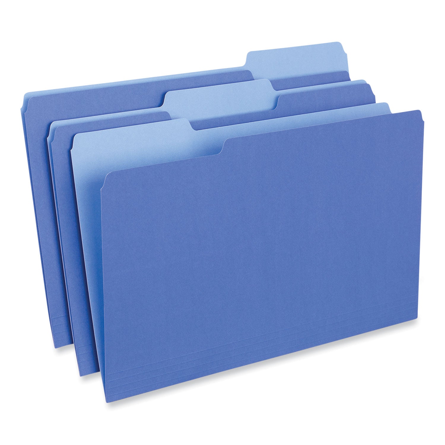 Interior File Folders, 1/3-Cut Tabs: Assorted, Legal Size, 11-pt Stock, Blue, 100/Box -