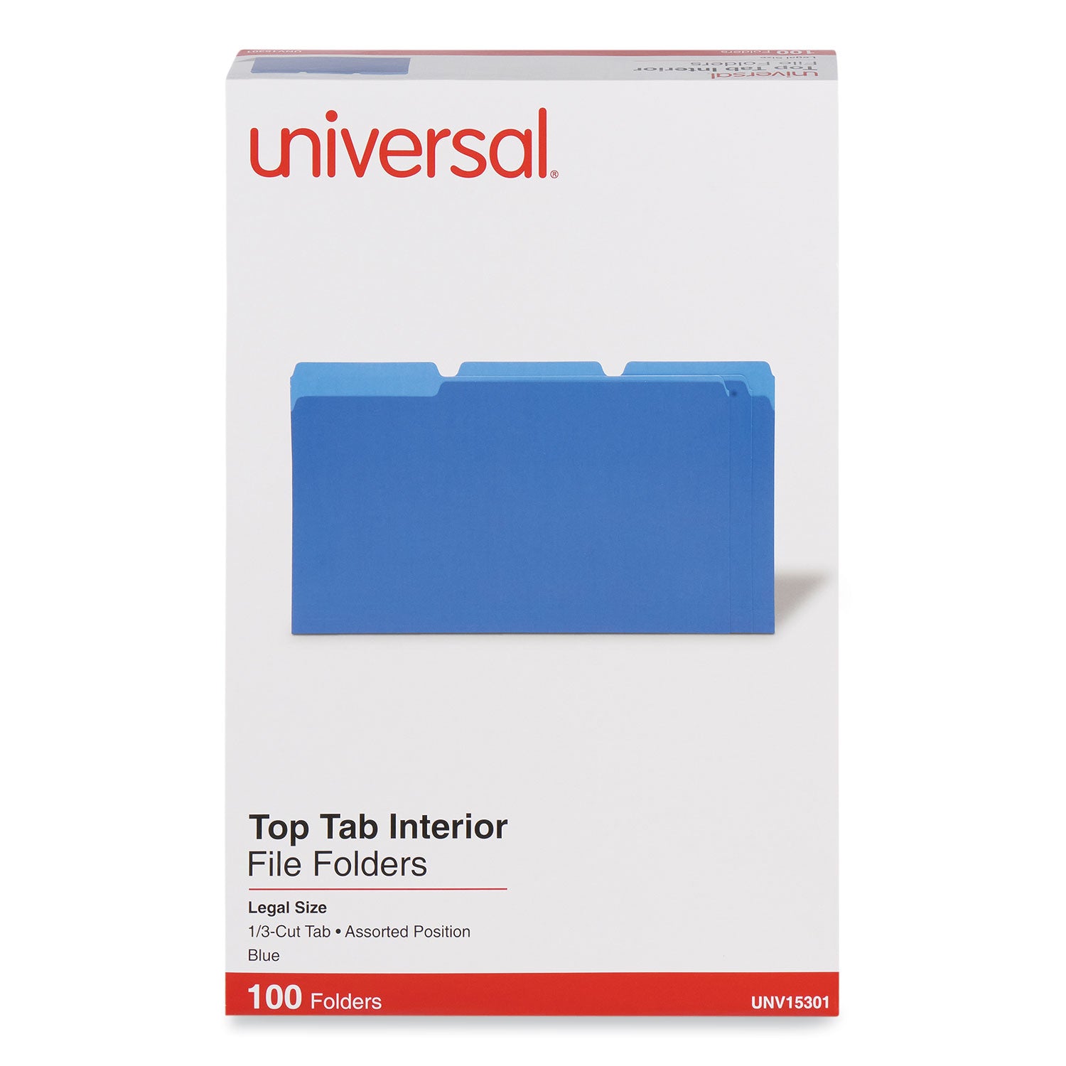 Interior File Folders, 1/3-Cut Tabs: Assorted, Legal Size, 11-pt Stock, Blue, 100/Box -