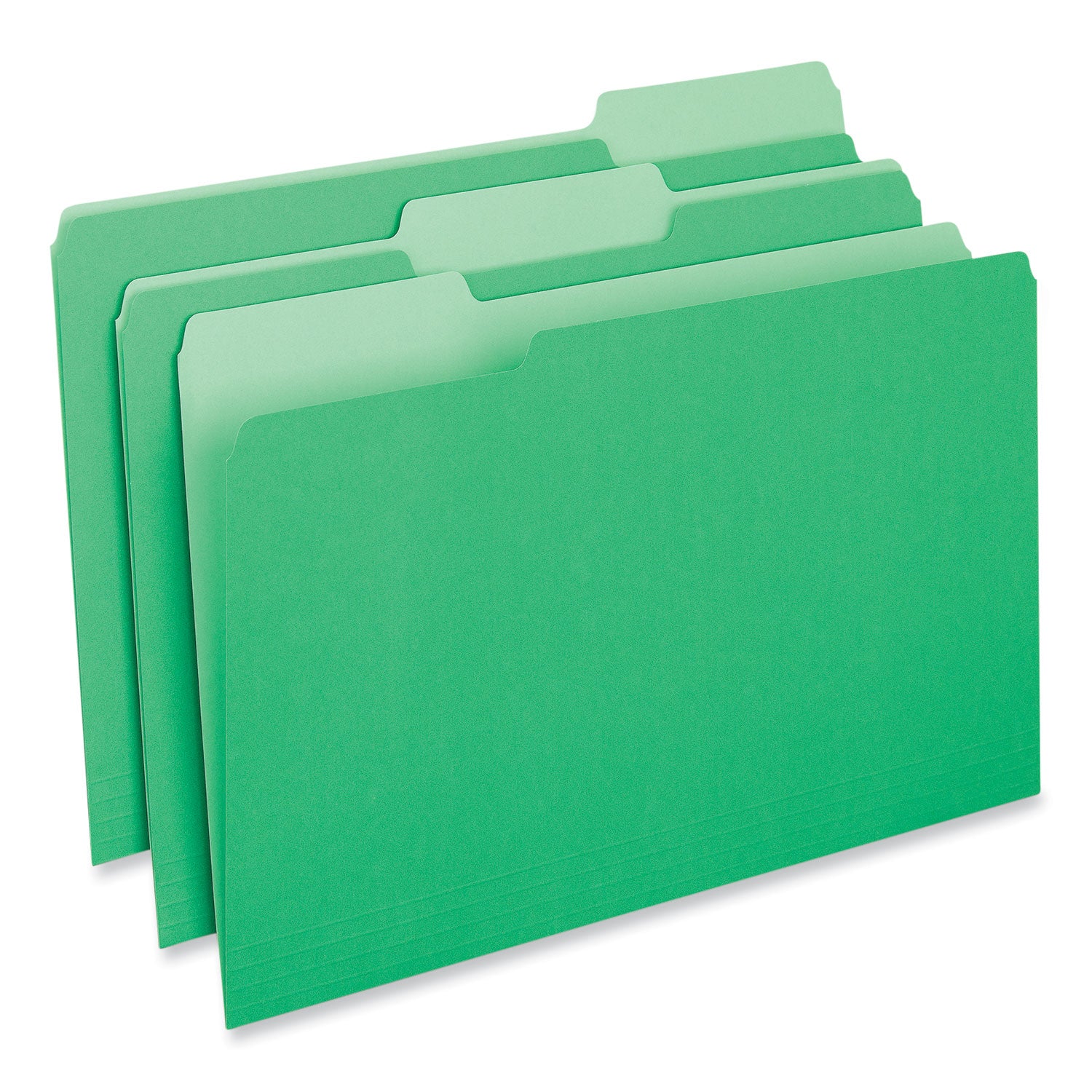 Interior File Folders, 1/3-Cut Tabs: Assorted, Legal Size, 11-pt Stock, Green, 100/Box -