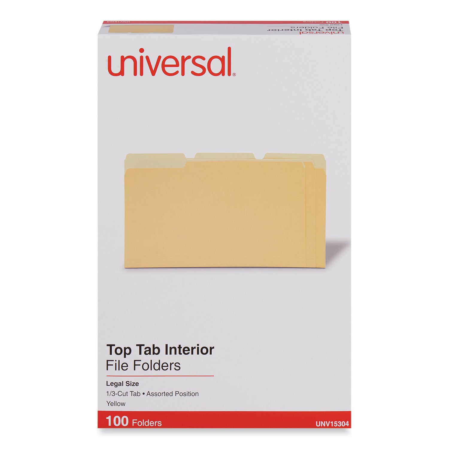 Interior File Folders, 1/3-Cut Tabs: Assorted, Legal Size, 11-pt Stock, Yellow, 100/Box -
