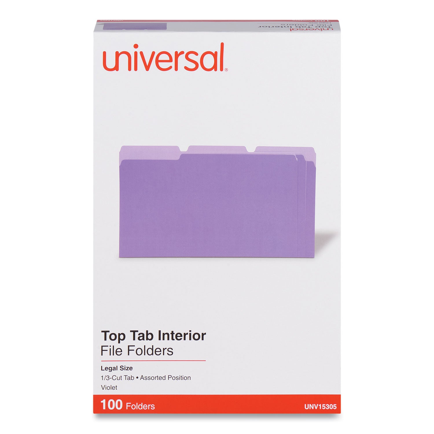 Interior File Folders, 1/3-Cut Tabs: Assorted, Legal Size, 11-pt Stock, Violet, 100/Box -