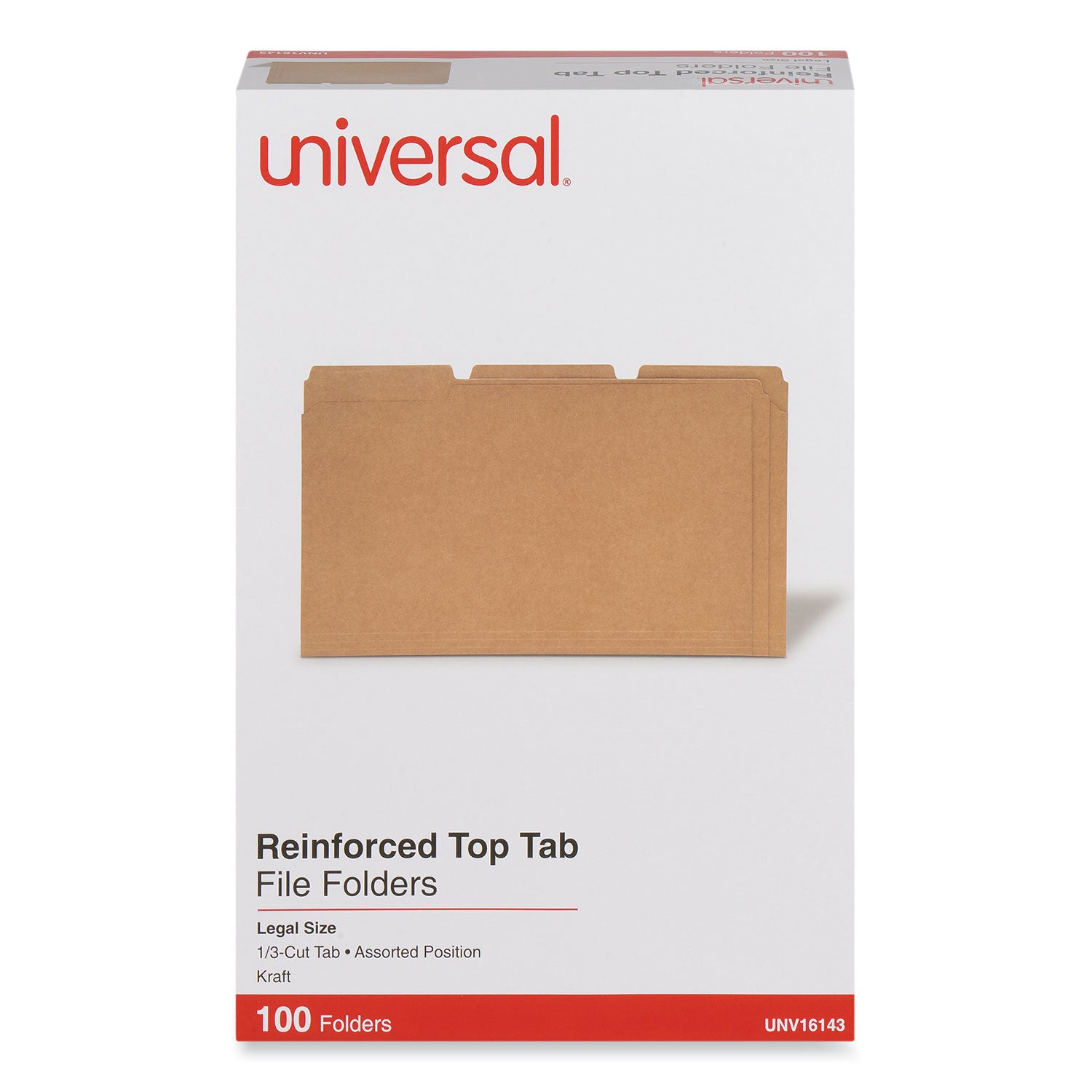 Reinforced Kraft Top Tab File Folders, 1/3-Cut Tabs: Assorted, Legal Size, 0.75" Expansion, Brown, 100/Box -