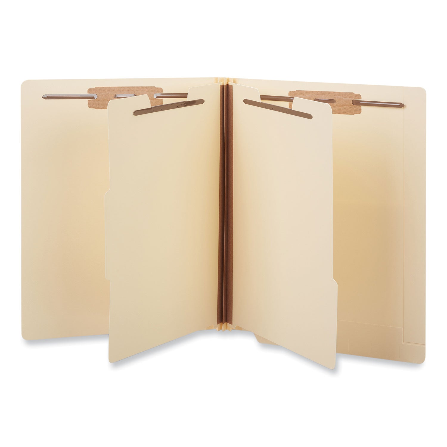 Six-Section Manila End Tab Classification Folders, 2" Expansion, 2 Dividers, 6 Fasteners, Letter Size, Manila, 10/Box -