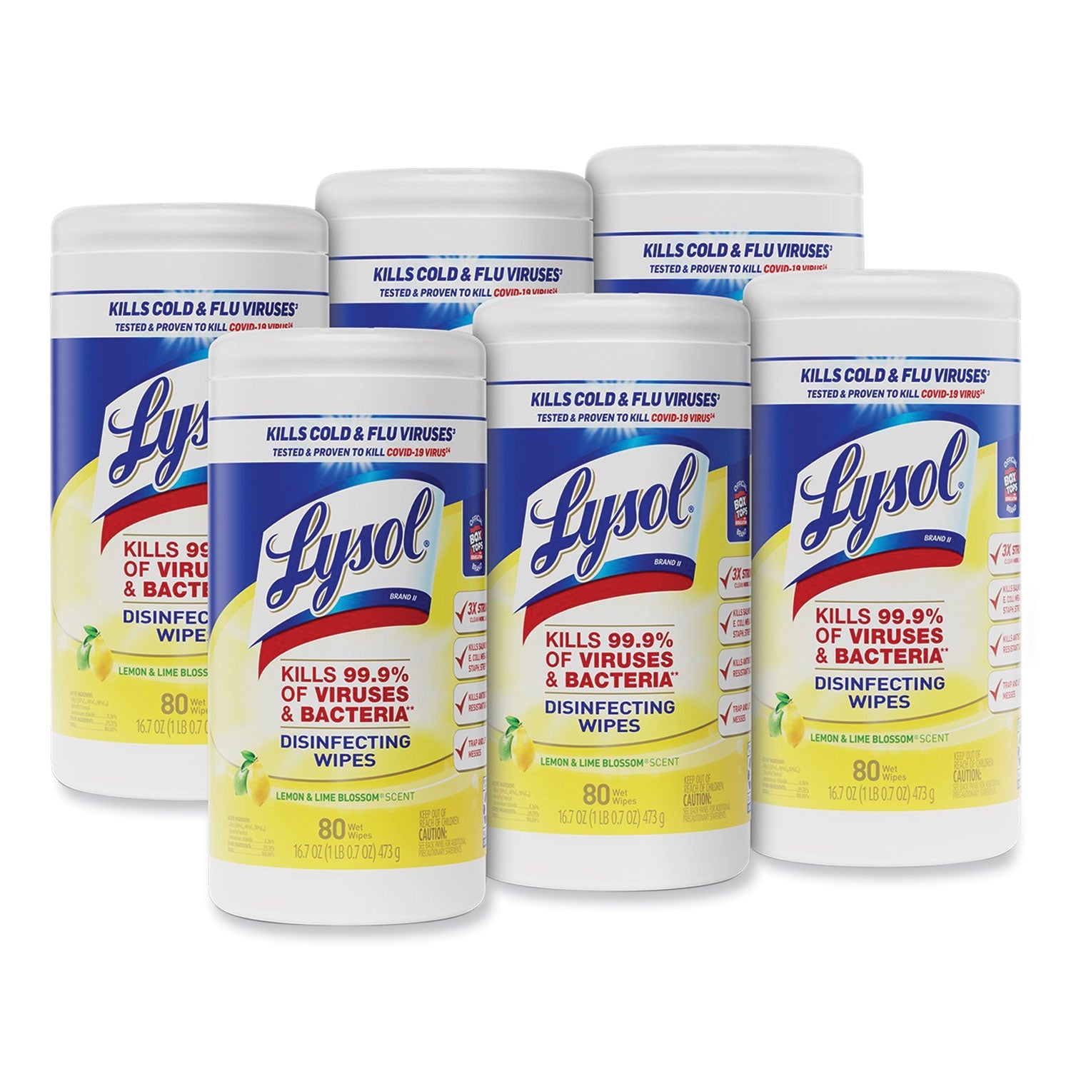 Disinfecting Wipes, 1-Ply, 7 x 7.25, Lemon and Lime Blossom, White, 80 Wipes/Canister, 6 Canisters/Carton -