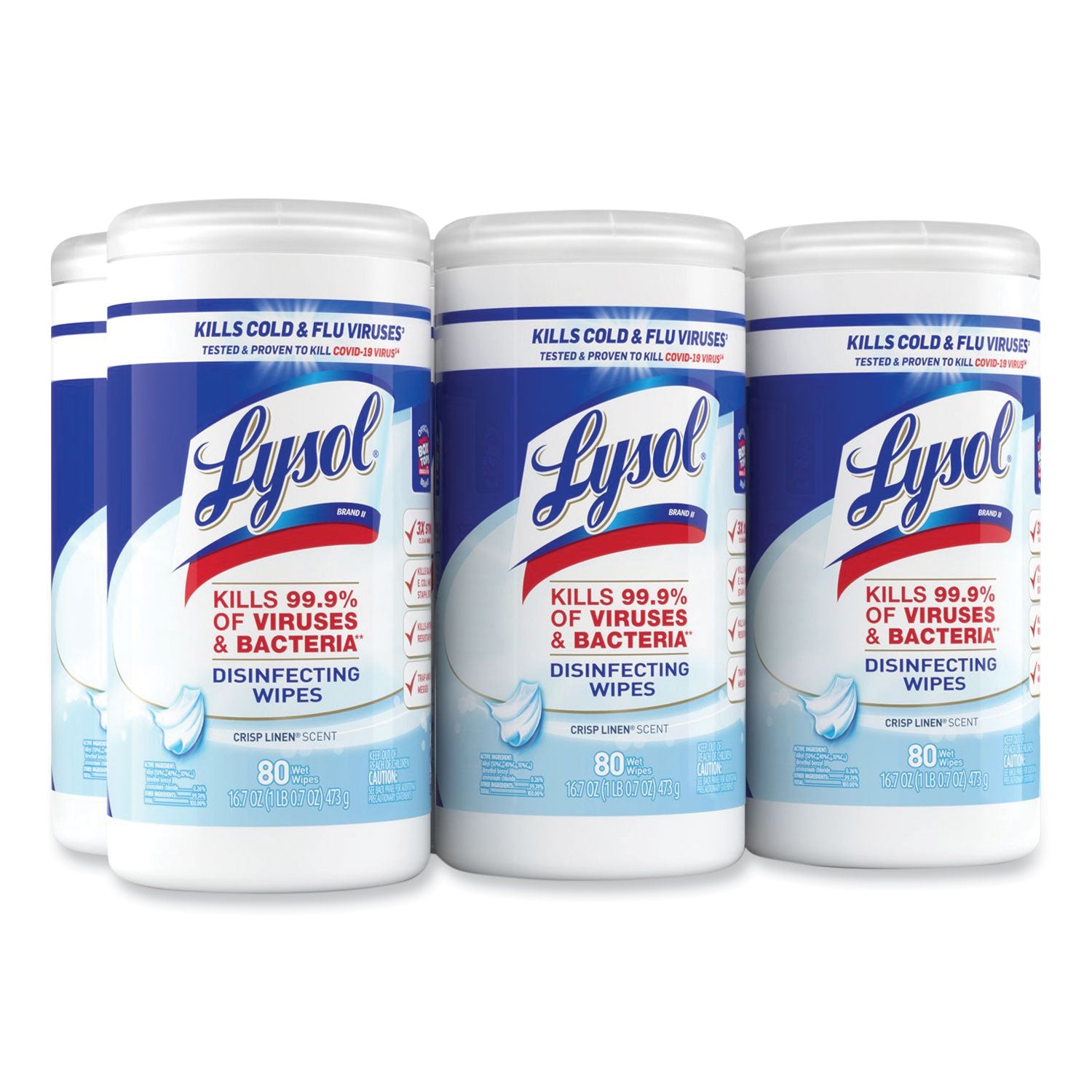 Disinfecting Wipes, 1-Ply, 7 x 7.25, Crisp Linen, White, 80 Wipes/Canister -