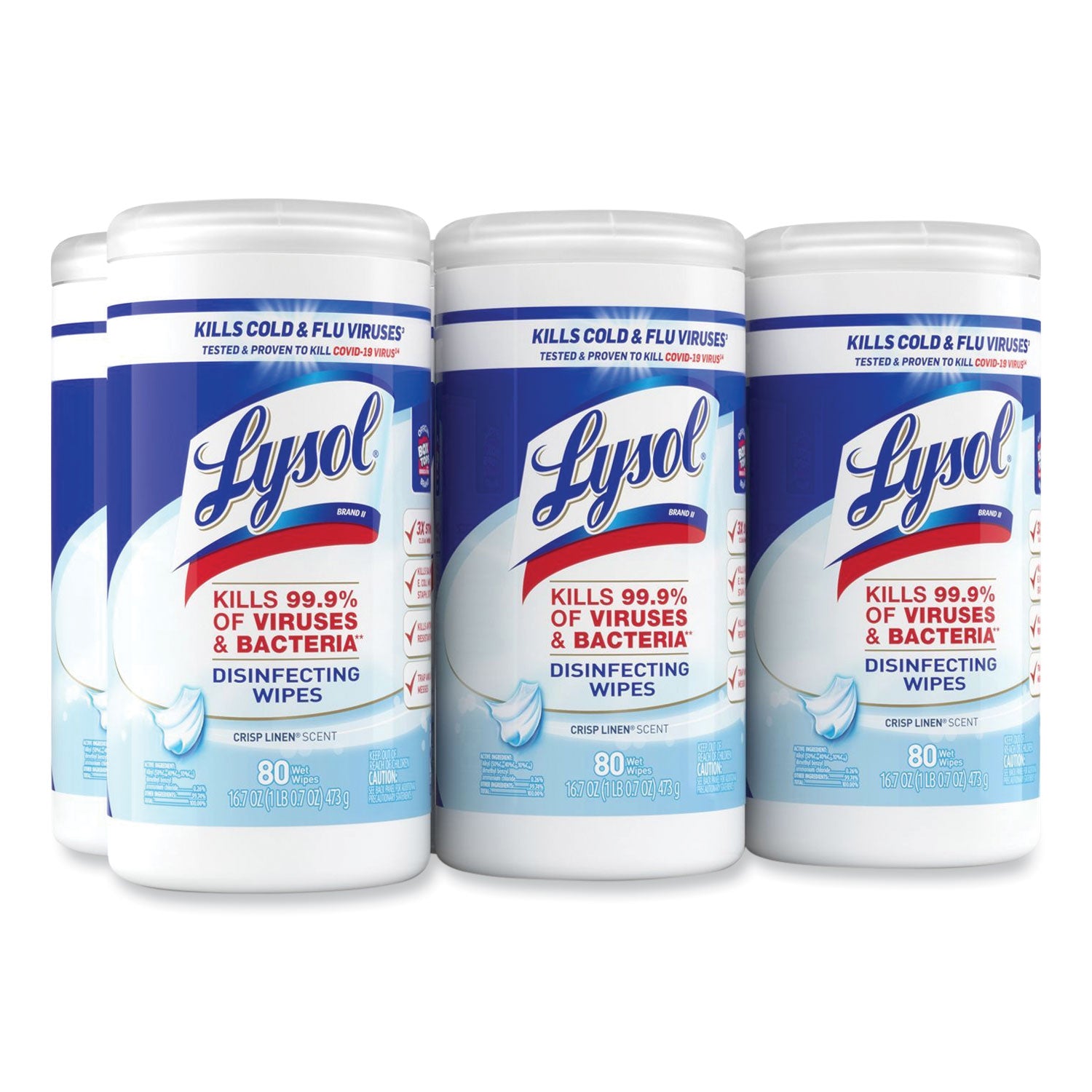 Disinfecting Wipes, 1-Ply, 7 x 7.25, Crisp Linen, White, 80 Wipes/Canister, 6 Canisters/Carton -