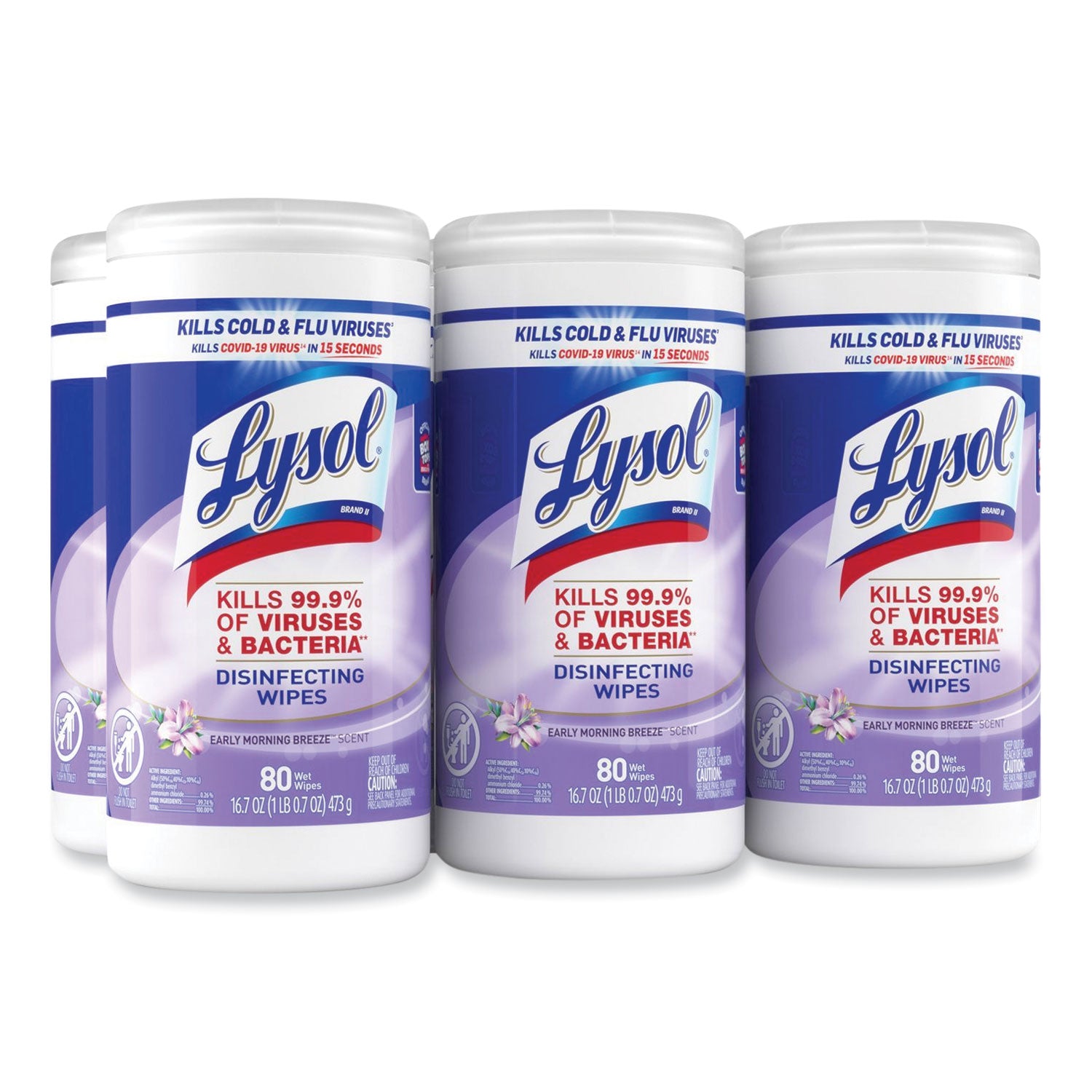 Disinfecting Wipes, 1-Ply, 7 x 7.25, Early Morning Breeze, White, 80 Wipes/Canister, 6 Canisters/Carton -