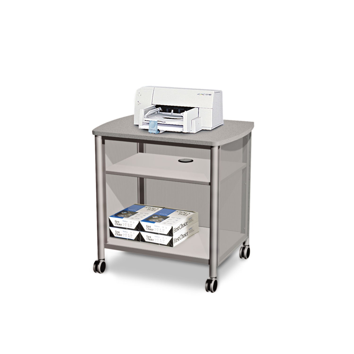 Impromptu Deskside Machine Stand, Metal, 3 Shelves, 100 lb Capacity, 26.25" x 21" x 26.5", Gray -