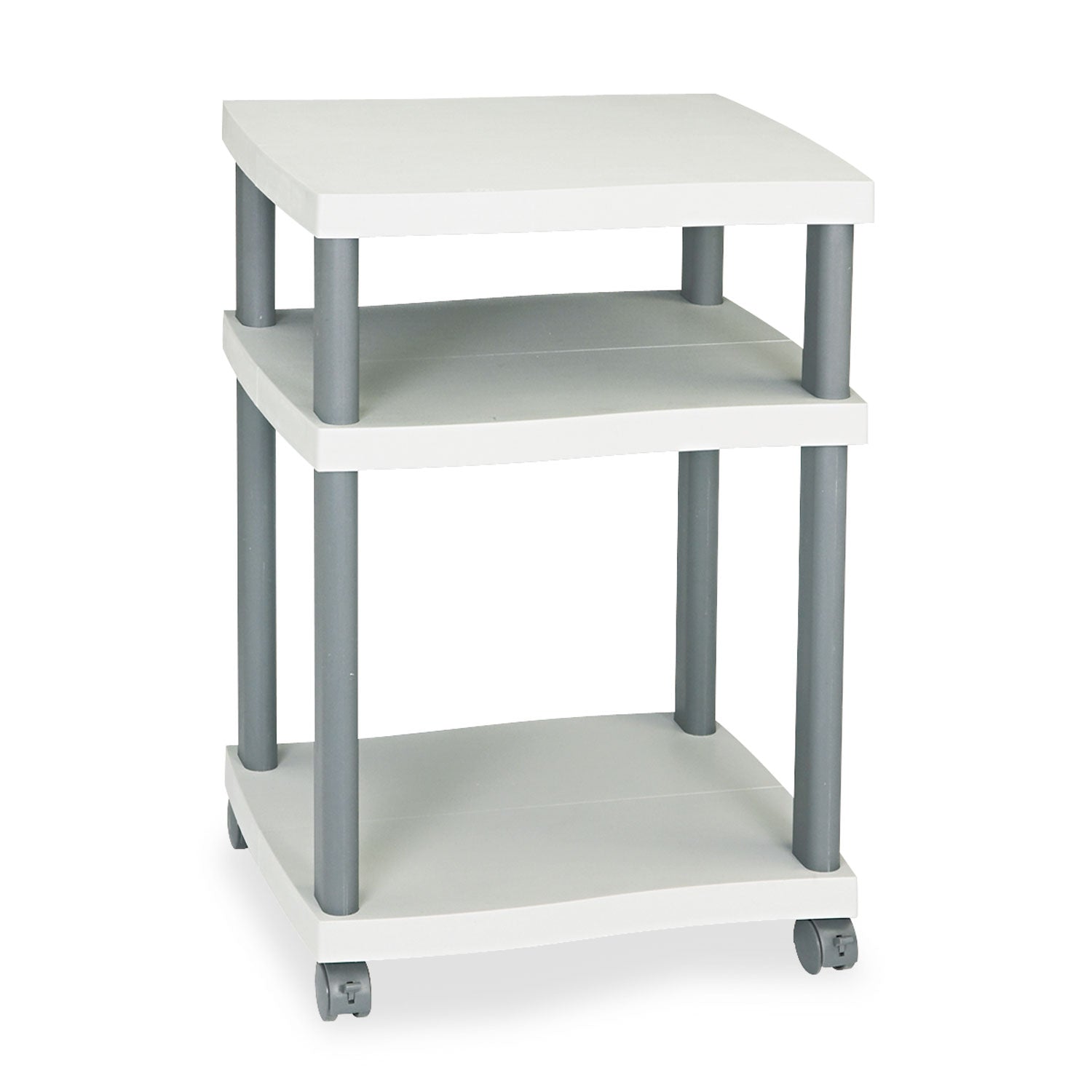 Wave Design Deskside Printer Stand, Plastic, 3 Shelves, 20" x 17.5" x 29.25", White/Charcoal Gray -