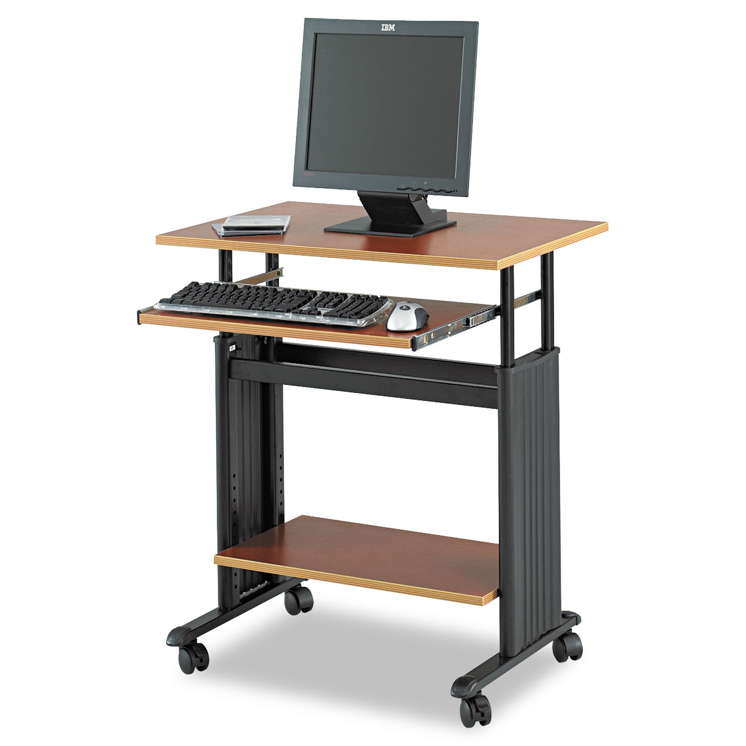 Muv 28" Adjustable-Height Desk, 29.5" x 22" x 29" to 34", Cherry/Black -
