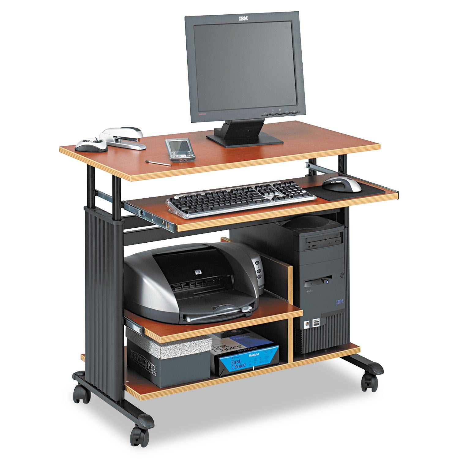 Muv 28" Adjustable-Height Mini-Tower Computer Desk, 35.5" x 22" x 29" to 34", Cherry/Black -