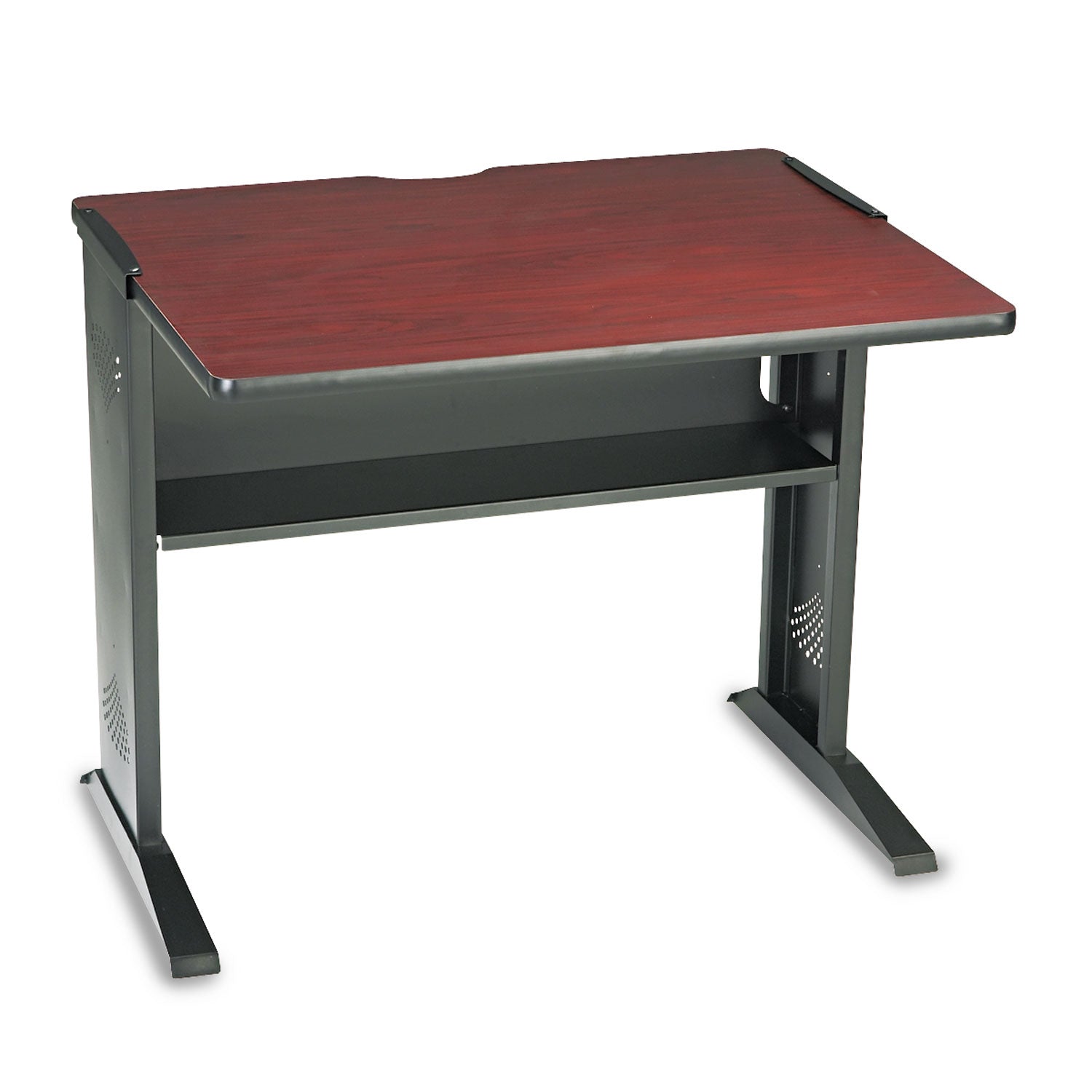 Computer Desk with Reversible Top, 35.5" x 28" x 30", Mahogany/Medium Oak/Black -