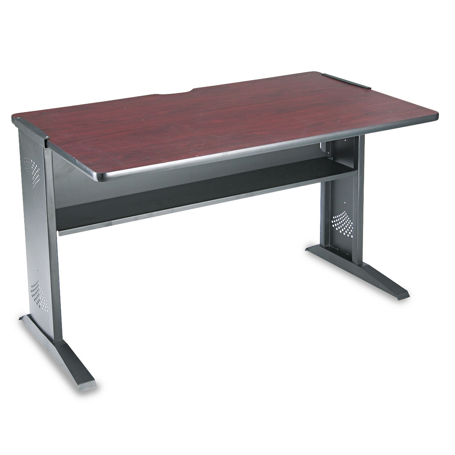 Computer Desk with Reversible Top, 47.5" x 28" x 30", Mahogany/Medium Oak/Black -