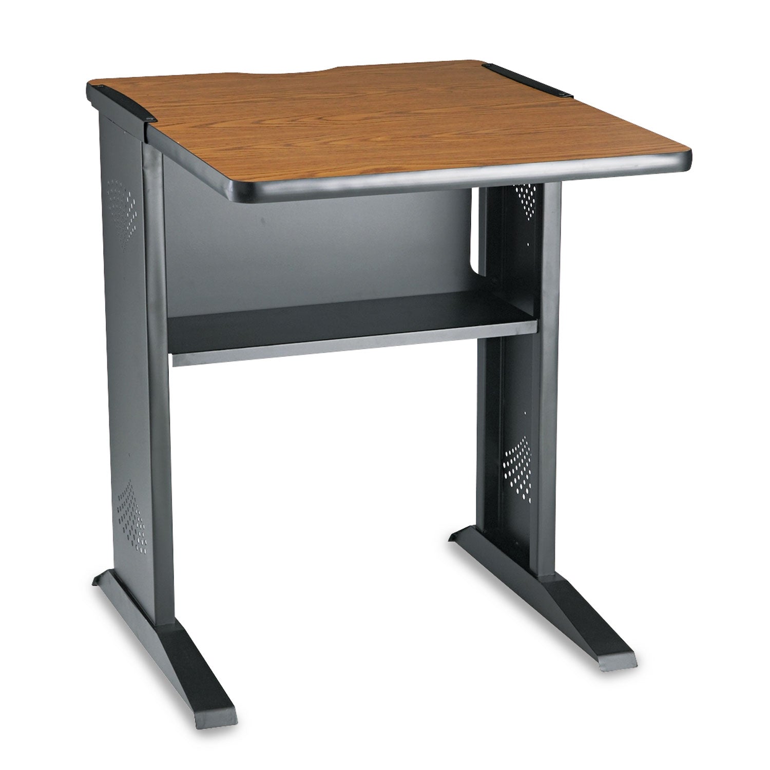 Fax/Printer Stand with Reversible Top, Metal, 1 Shelf, 23.5" x 28" x 30", Medium Oak/Black -