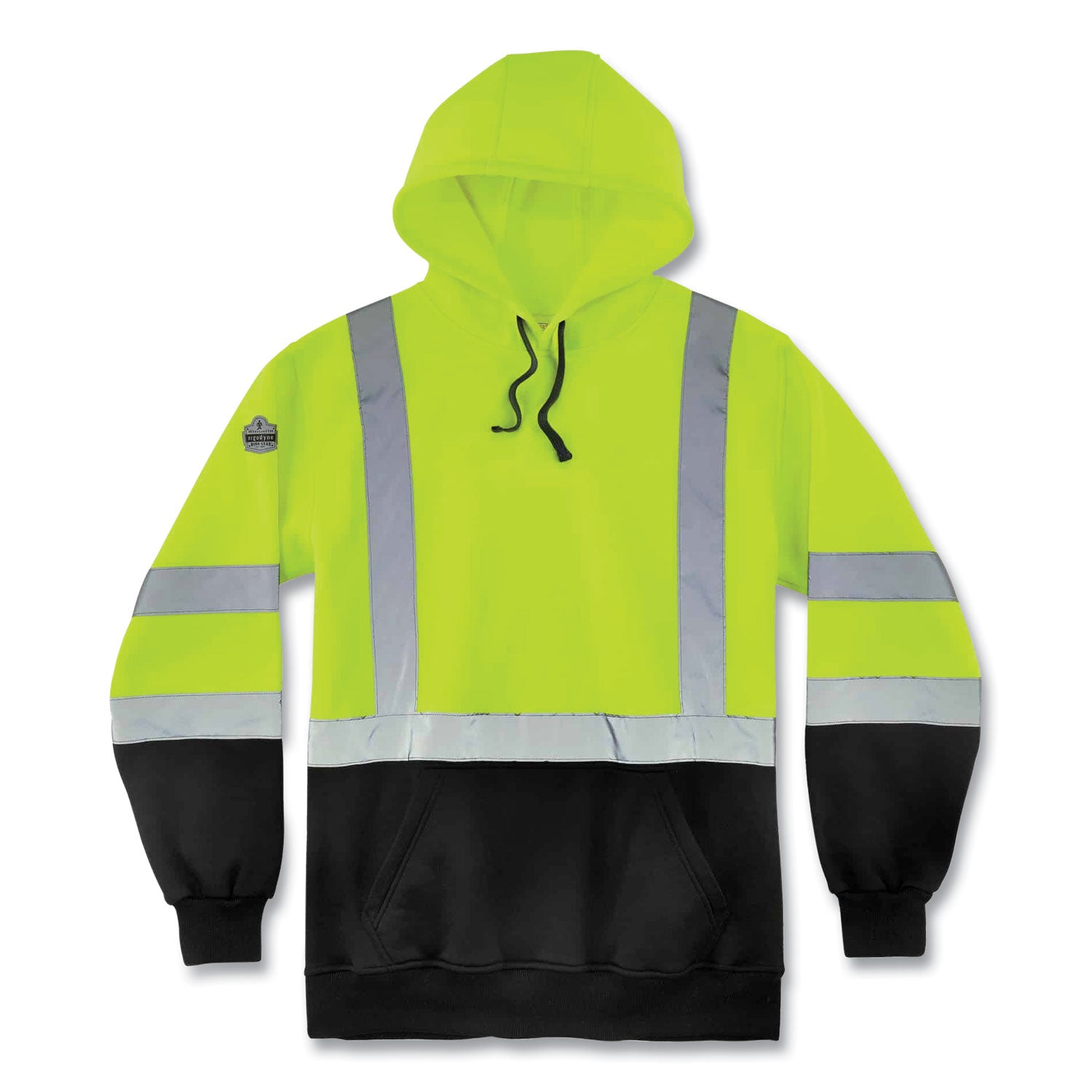 glowear-8373-hi-vis-class-3-hooded-with-sweatshirt-black-bottom-polar-fleece-lime-medium-ships-in-1-3-business-days_ego21885 - 1