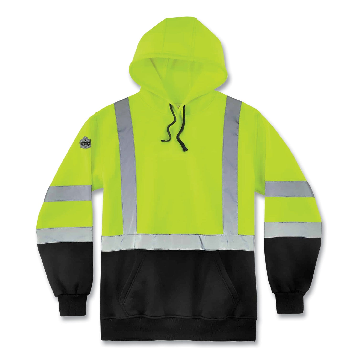 glowear-8373-hi-vis-class-3-hooded-with-sweatshirt-black-bottom-polar-fleece-lime-medium-ships-in-1-3-business-days_ego21884 - 1