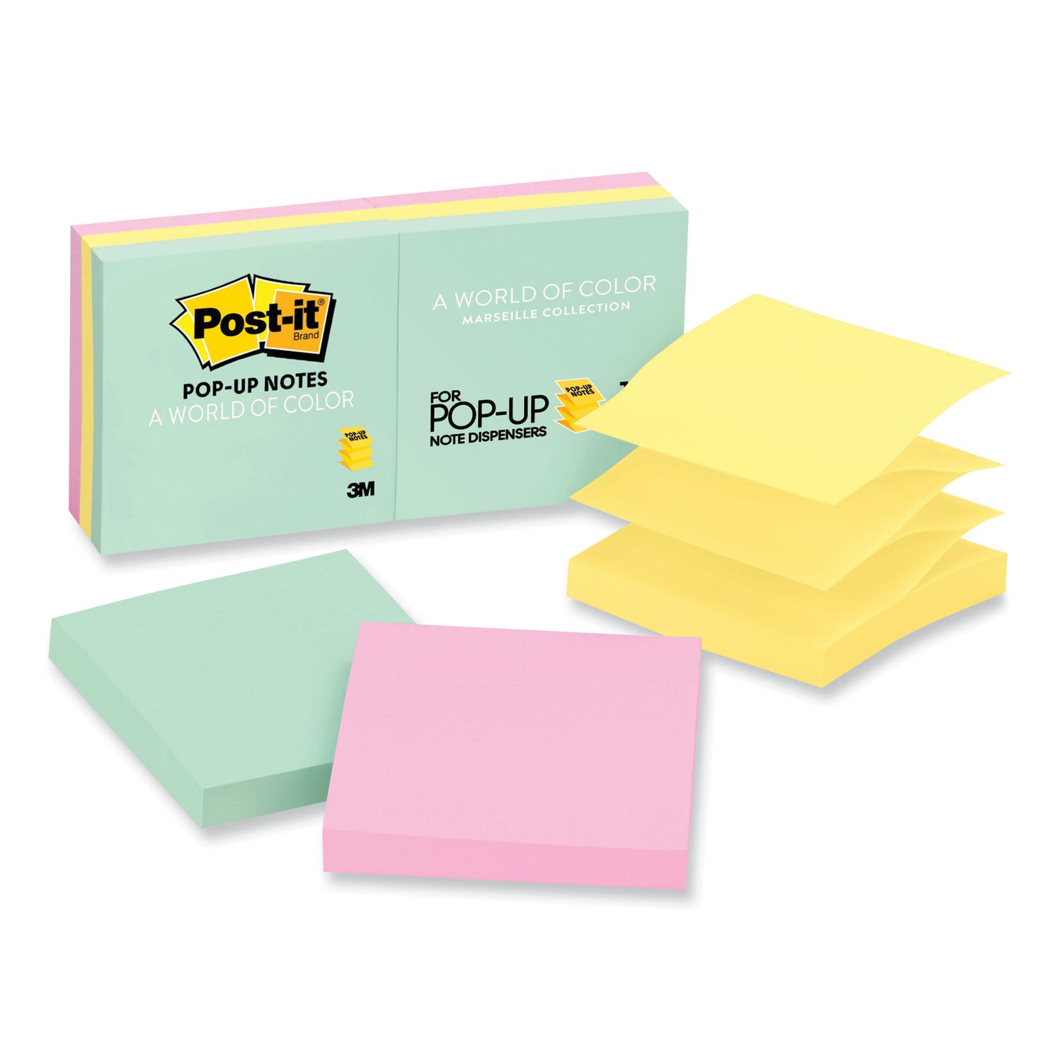 Original Pop-up Refill, 3" x 3", Beachside Cafe Collection Colors, 100 Sheets/Pad, 6 Pads/Pack -
