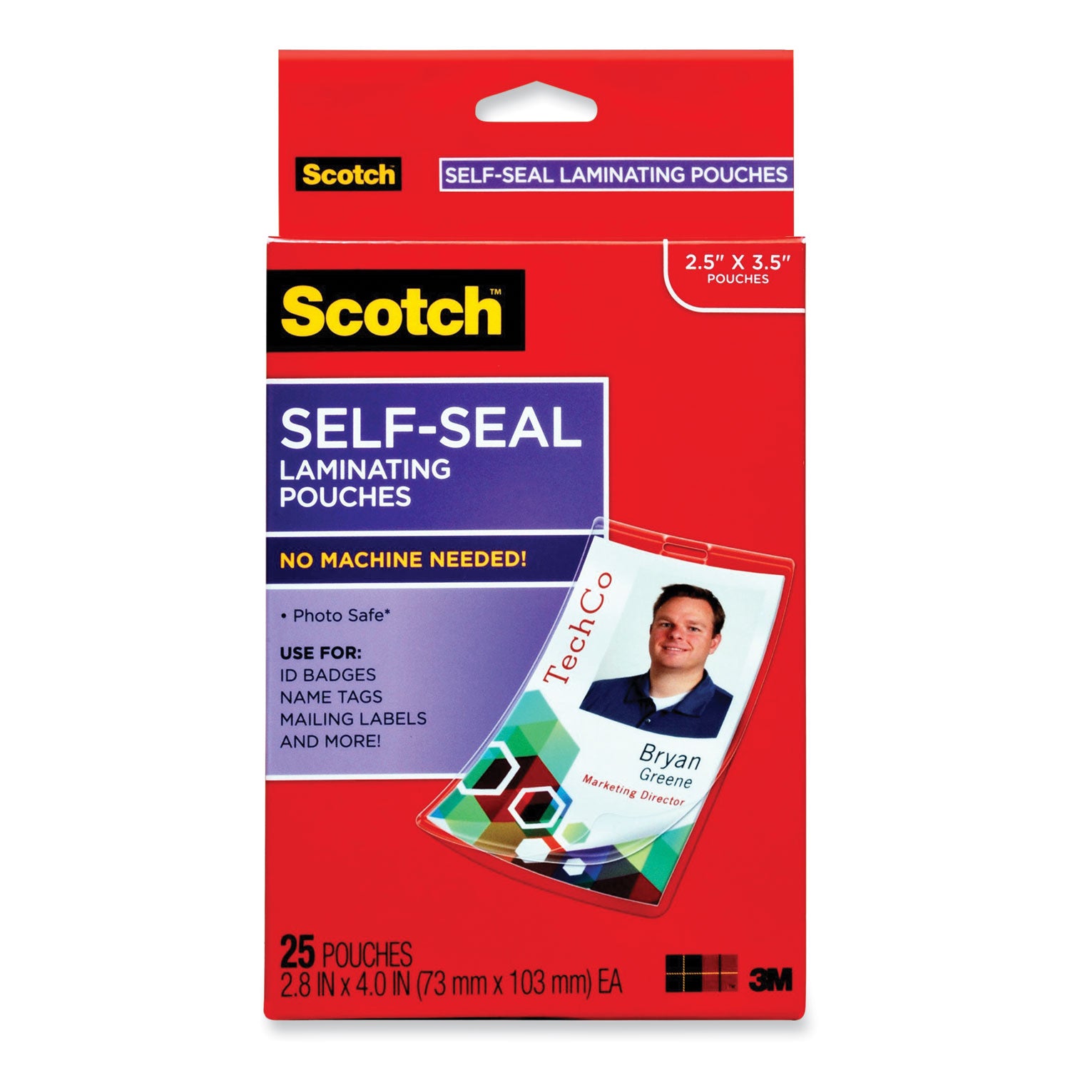 Self-Sealing Laminating Pouches, 12.5 mil, 2.31" x 4.06", Gloss Clear, 25/Pack -