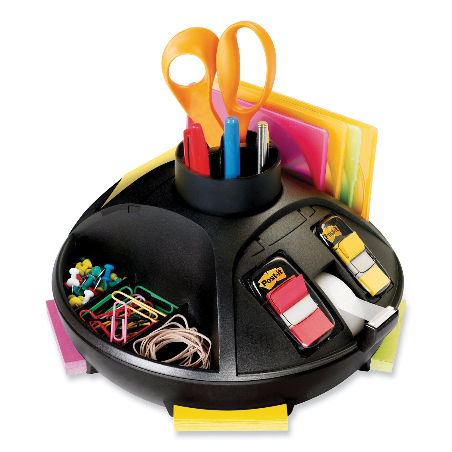 Rotary Self-Stick Notes Dispenser, 14 Compartments, Plastic, 10" Diameter x 6"h, Black -