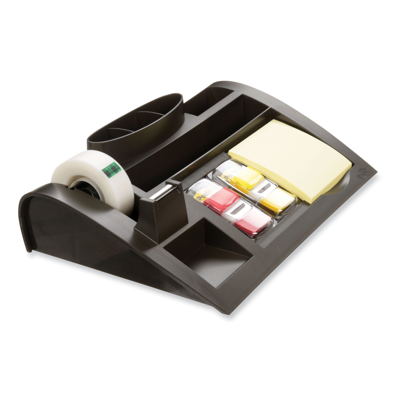 Notes Dispenser with Weighted Base, 9 Compartments, Plastic, 10.25 x 6.75 x 2.75, Black -