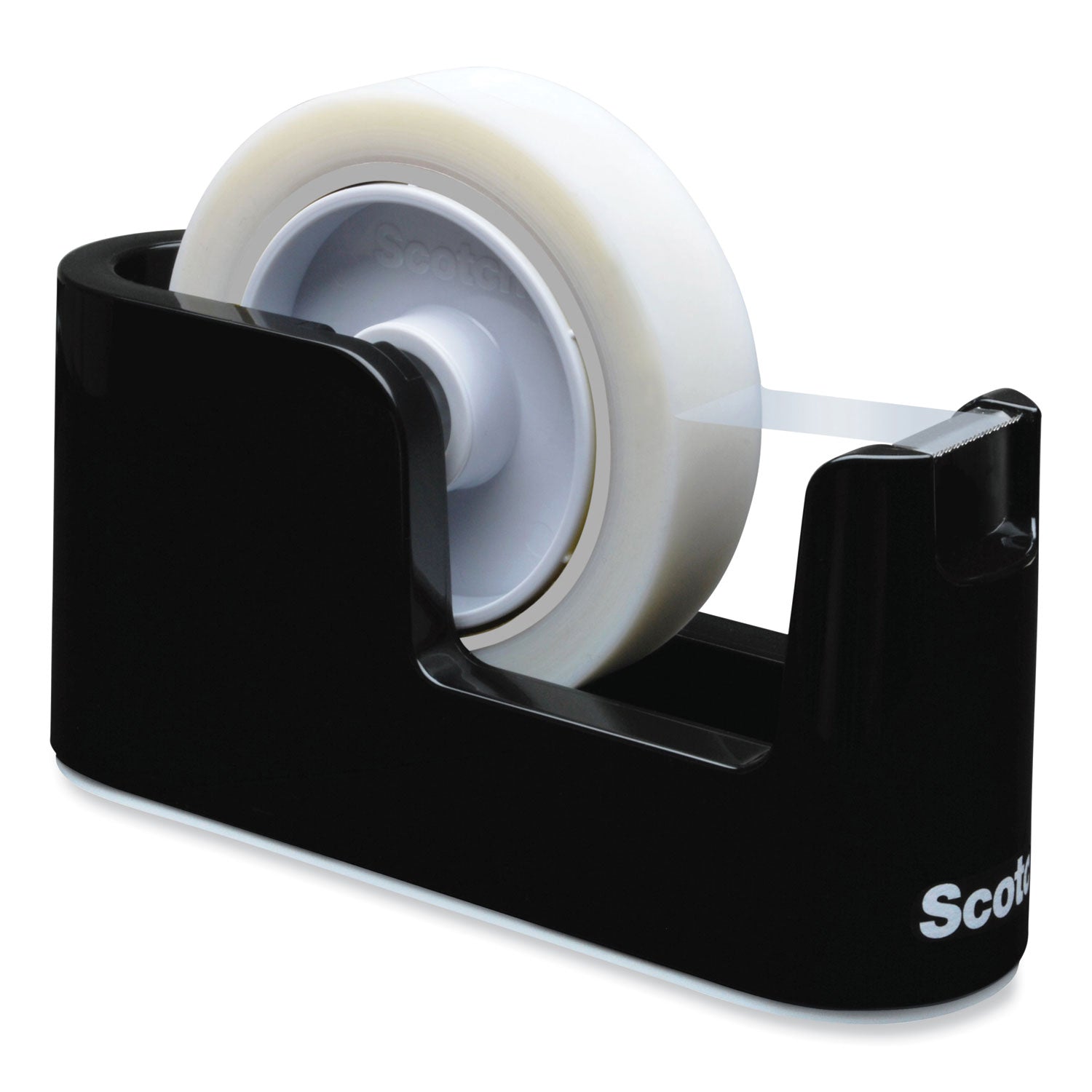 Heavy Duty Weighted Desktop Tape Dispenser with One Roll of Tape, 3" Core, ABS, Black -