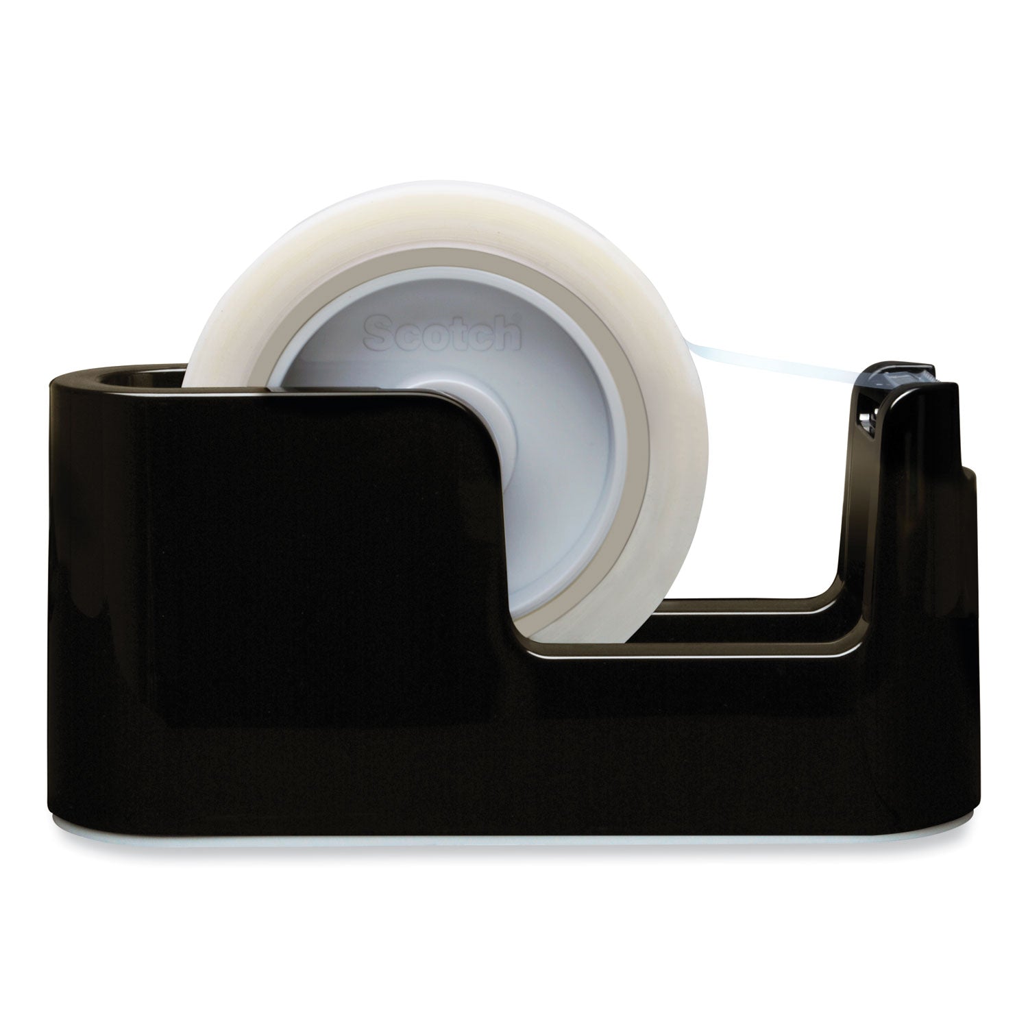 Heavy Duty Weighted Desktop Tape Dispenser with One Roll of Tape, 3" Core, ABS, Black -