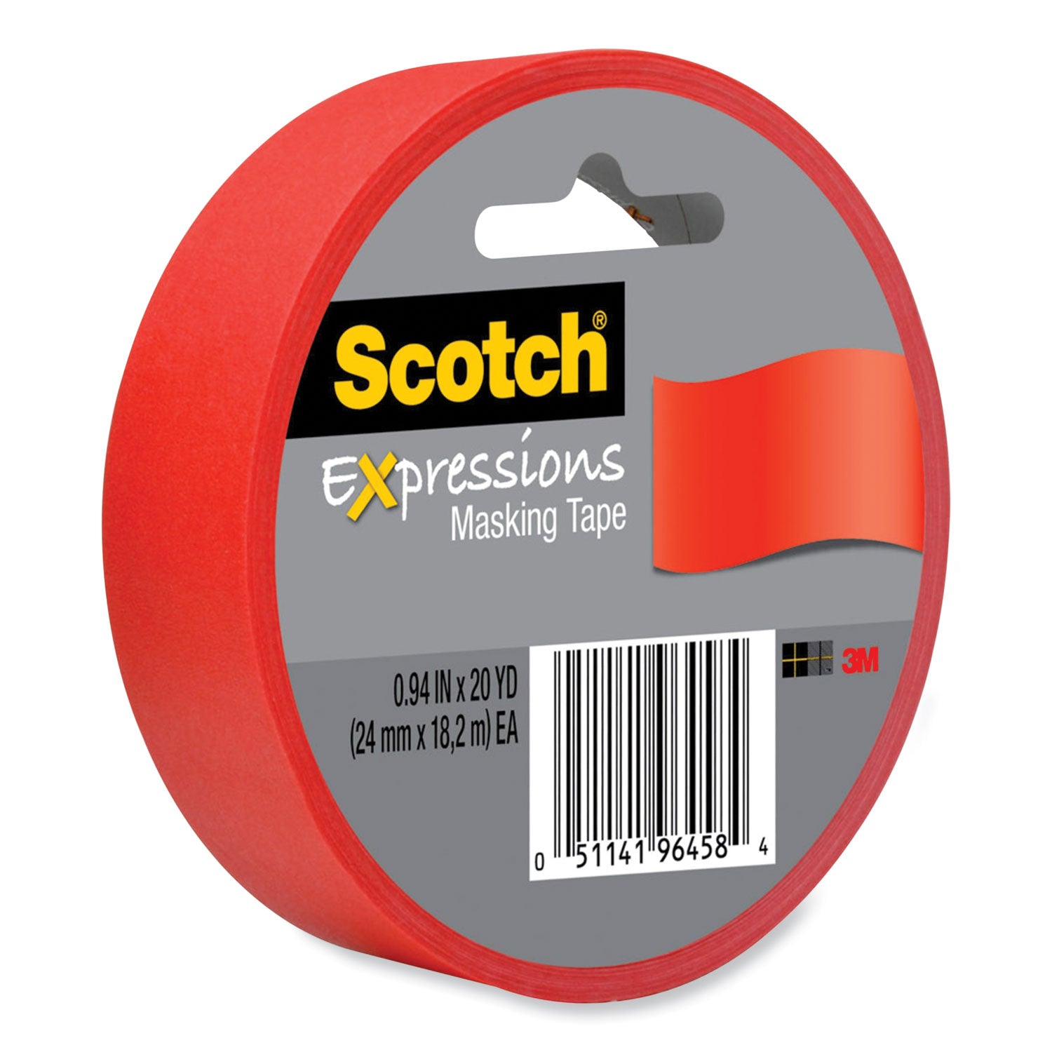 Expressions Masking Tape, 3" Core, 0.94" x 20 yds, Primary Red -