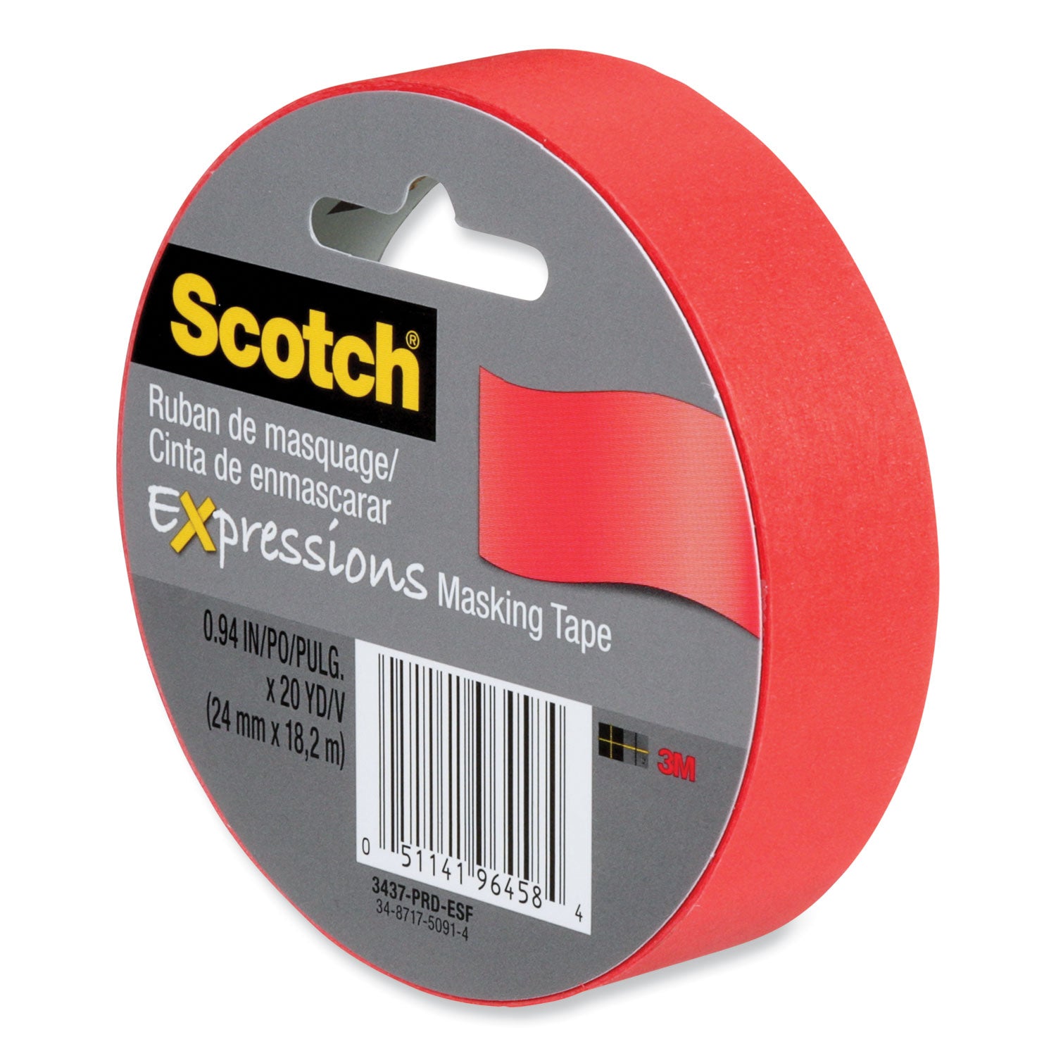 Expressions Masking Tape, 3" Core, 0.94" x 20 yds, Primary Red -