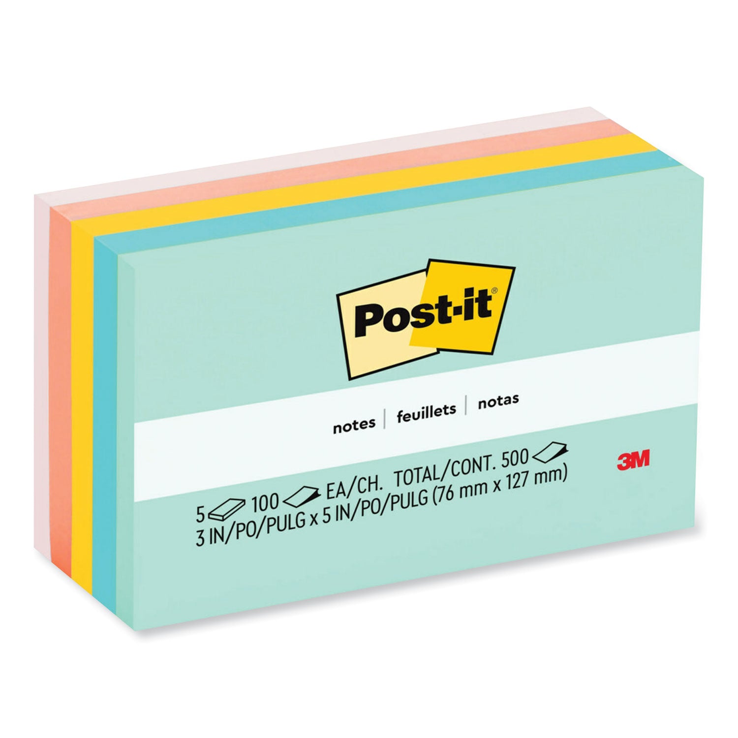 Original Pads in Beachside Cafe Collection Colors, 3" x 5", 100 Sheets/Pad, 5 Pads/Pack -