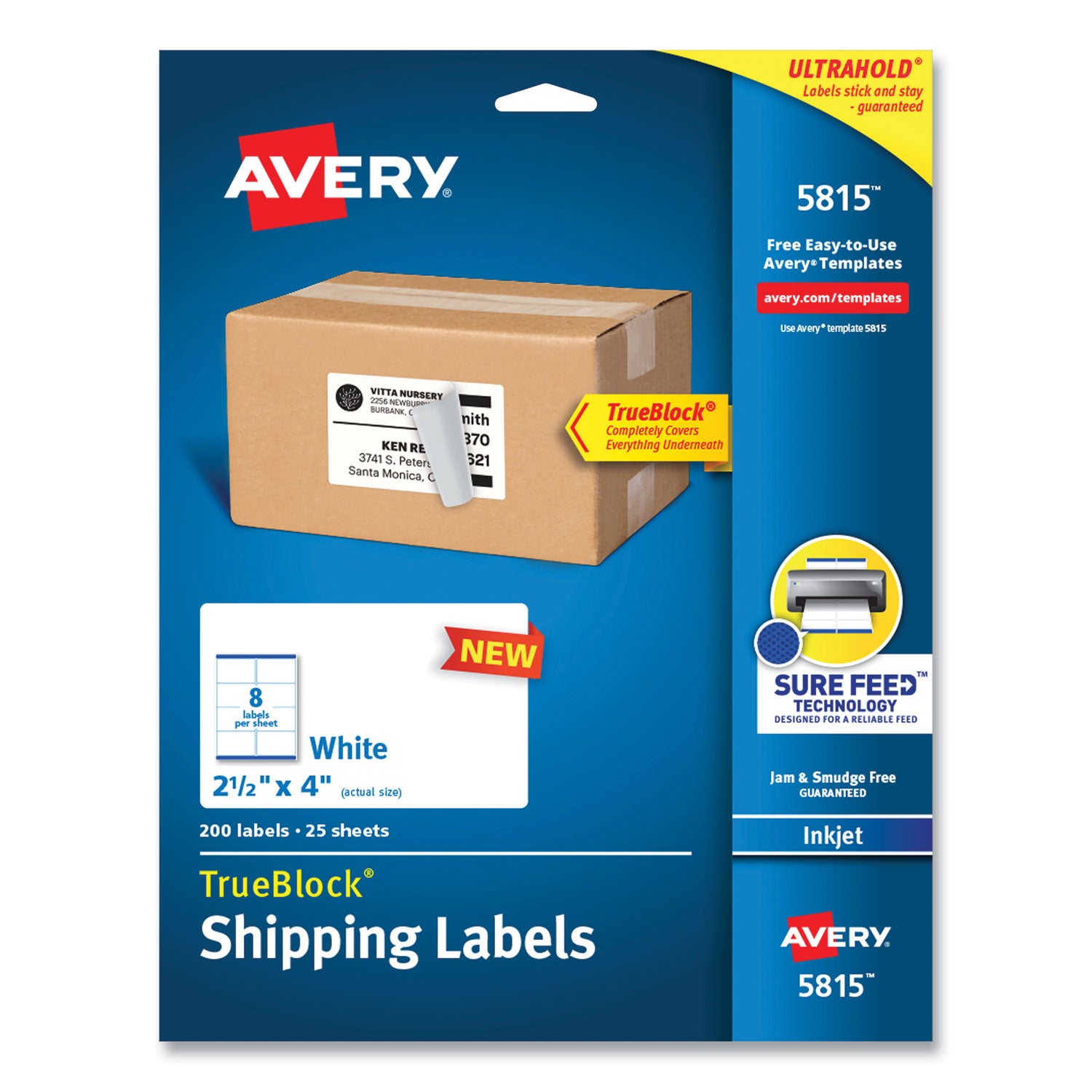 shipping-labels-with-trueblock-technology-inkjet-printers-25-x-4-white-8-labels-sheet-25-sheets-pack_ave5815 - 1