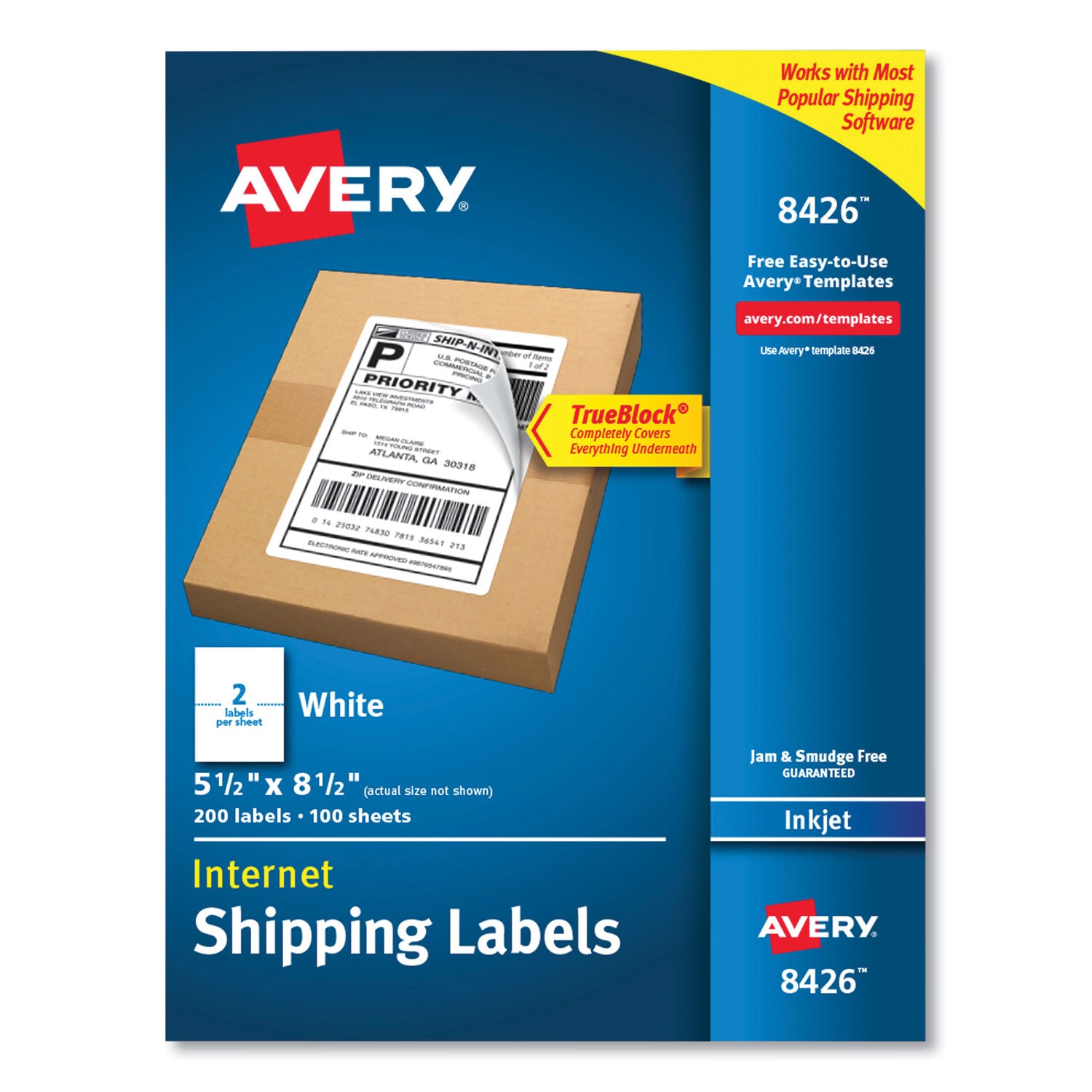 shipping-labels-with-trueblock-technology-inkjet-printers-55-x-85-white-2-labels-sheet-100-sheets-pack-2-packs_ave8426 - 1