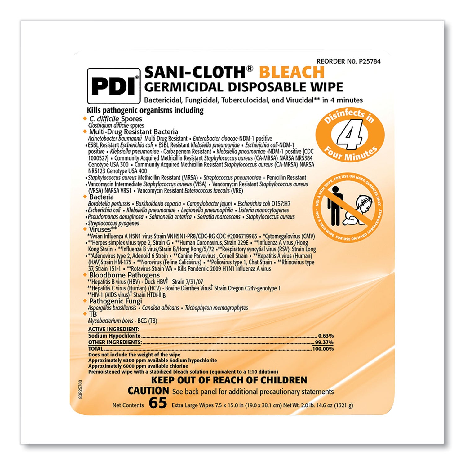 sani-cloth-bleach-germicidal-disposable-wipes-1-ply-75-x-15-unscented-white-65-pack_pdip25784 - 2