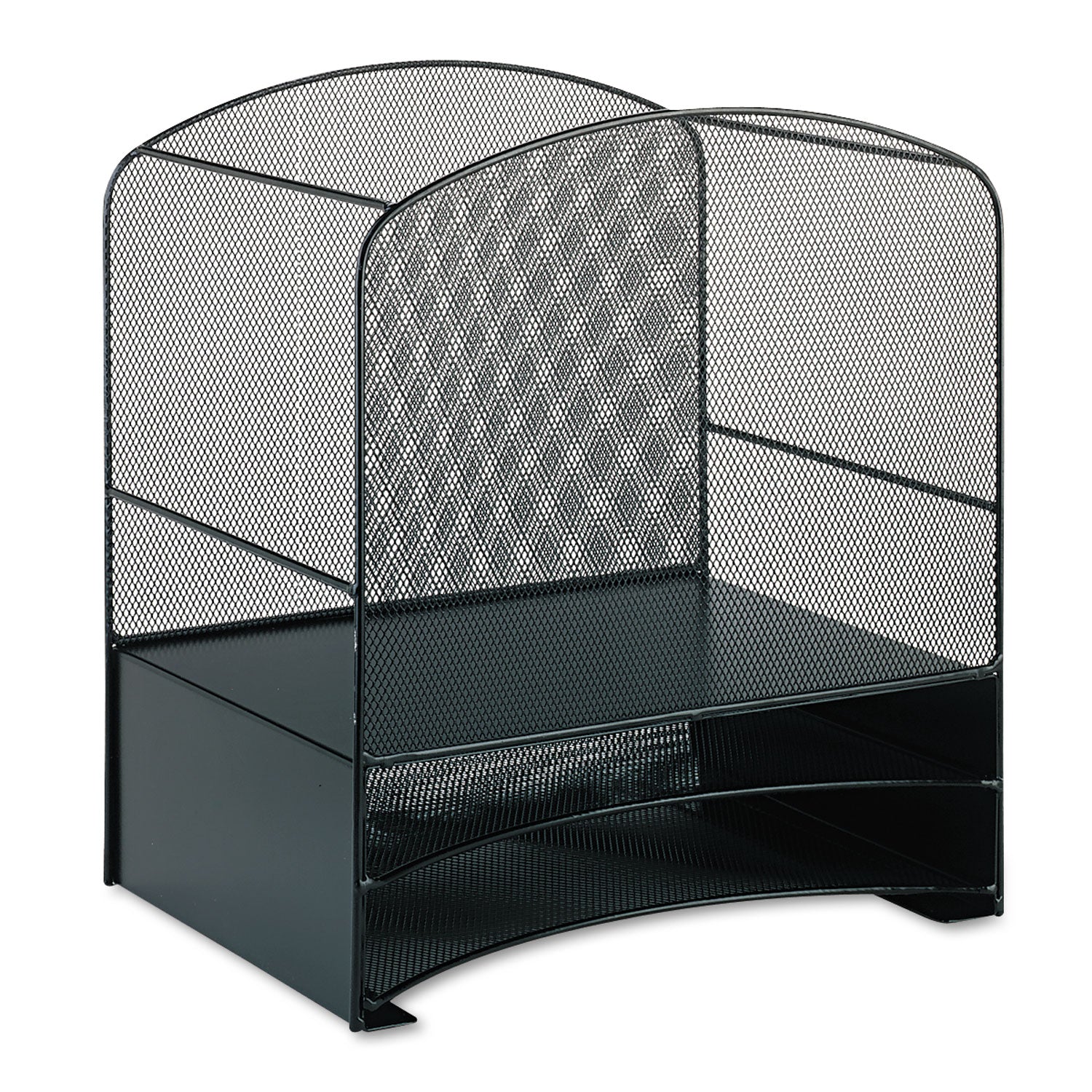 Onyx Mesh Desktop Hanging File With Two Horizontal Trays, 3 Sections, Letter Size, 10.75" Long, Black -