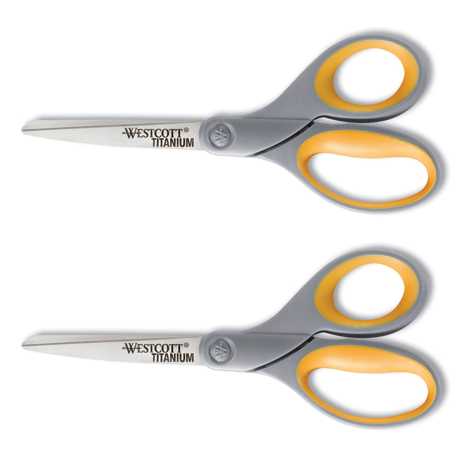 Titanium Bonded Scissors, 8" Long, 3.5" Cut Length, Gray/Yellow Straight Handles, 2/Pack -