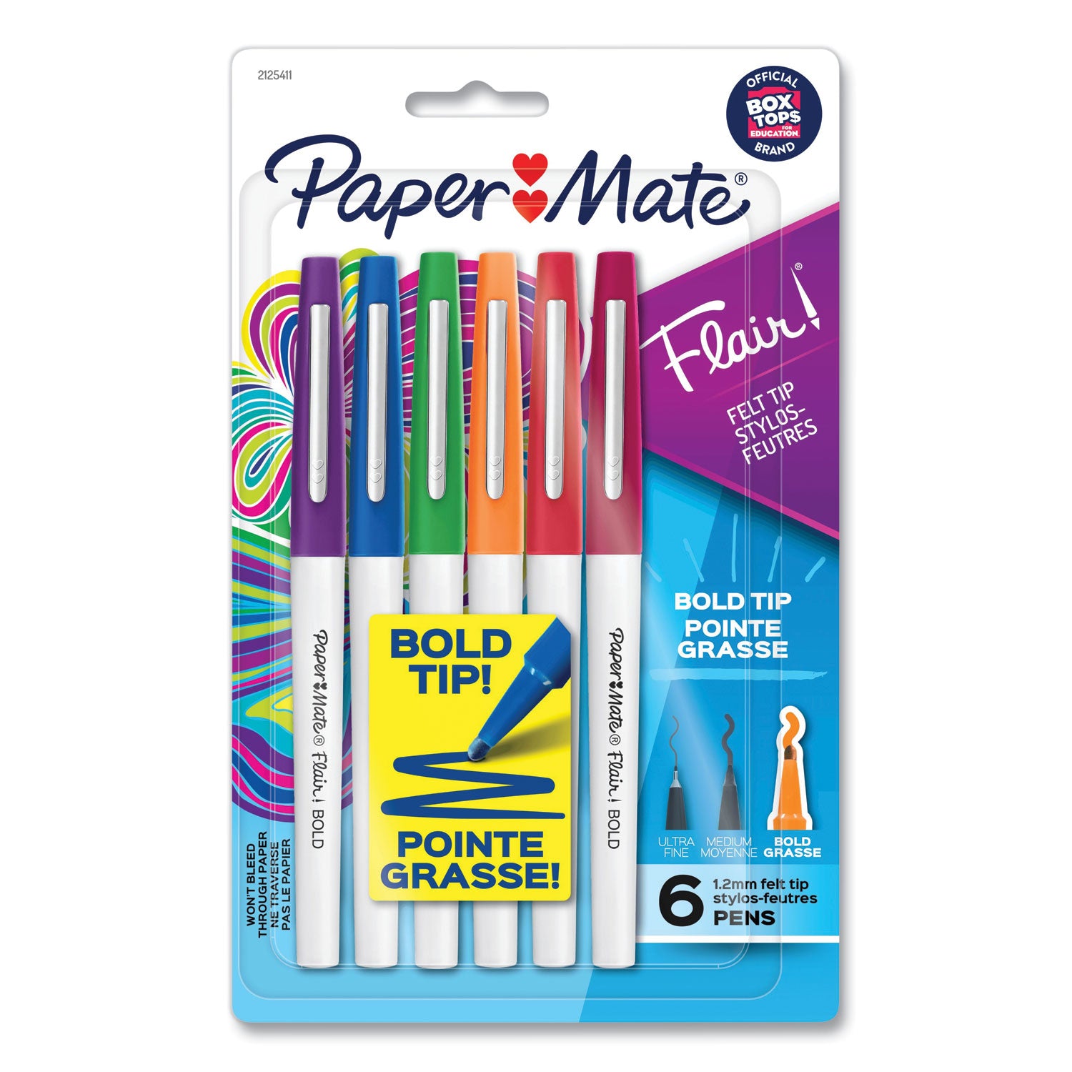 flair-felt-tip-porous-point-pen-stick-bold-12-mm-assorted-ink-colors-white-pearl-barrel-6-pack_pap2125411 - 1