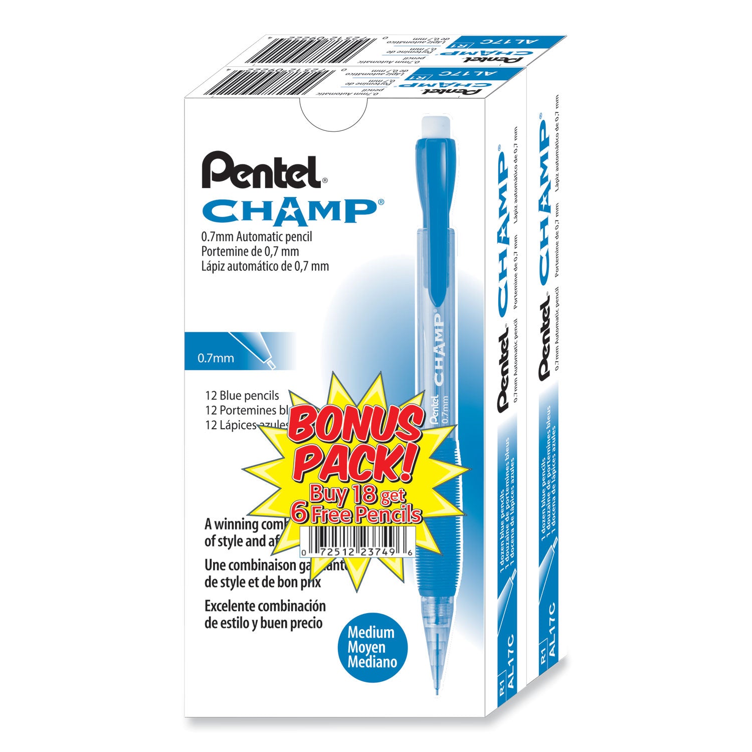 Champ Mechanical Pencil Value Pack, 0.7 mm, HB (#2), Black Lead, Blue Barrel, 24/Pack -