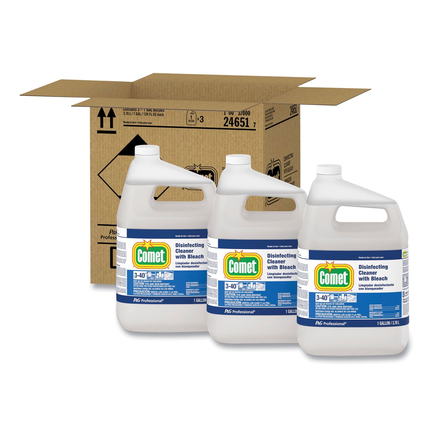 Disinfecting Cleaner w/Bleach, 1 gal Bottle, 3/Carton -